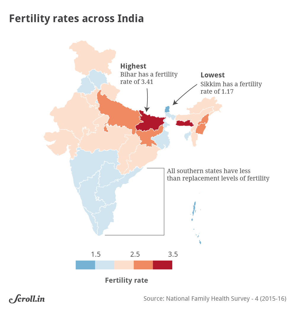 Fertility Rate distribution among Indian states.20152016 [1000*1046