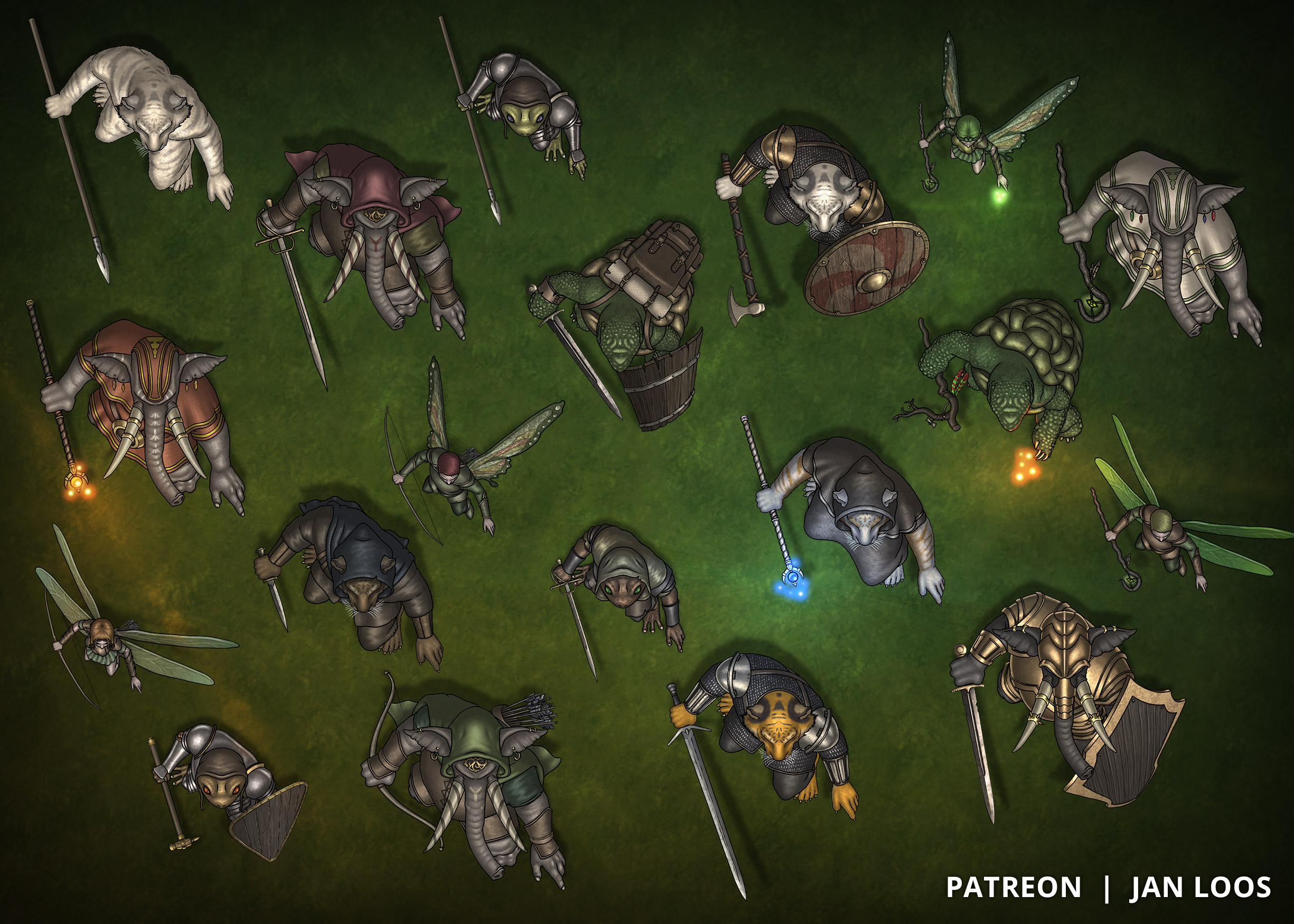 Grung Tortle Tabaxi Fairy and Loxodon token pack (top down) r/FoundryVTT