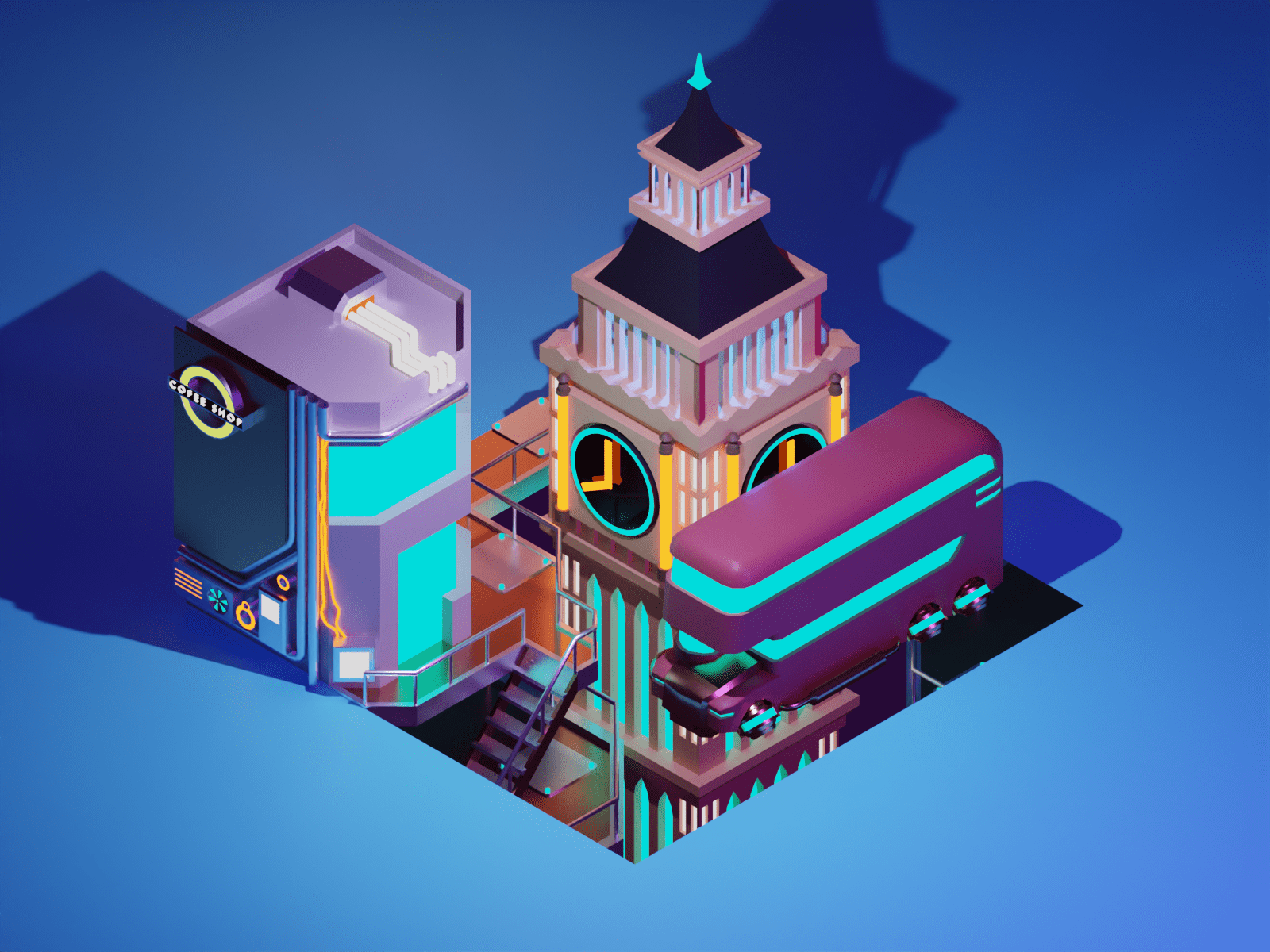 Cyberpunk London Clock tower (Cycles) r/blender