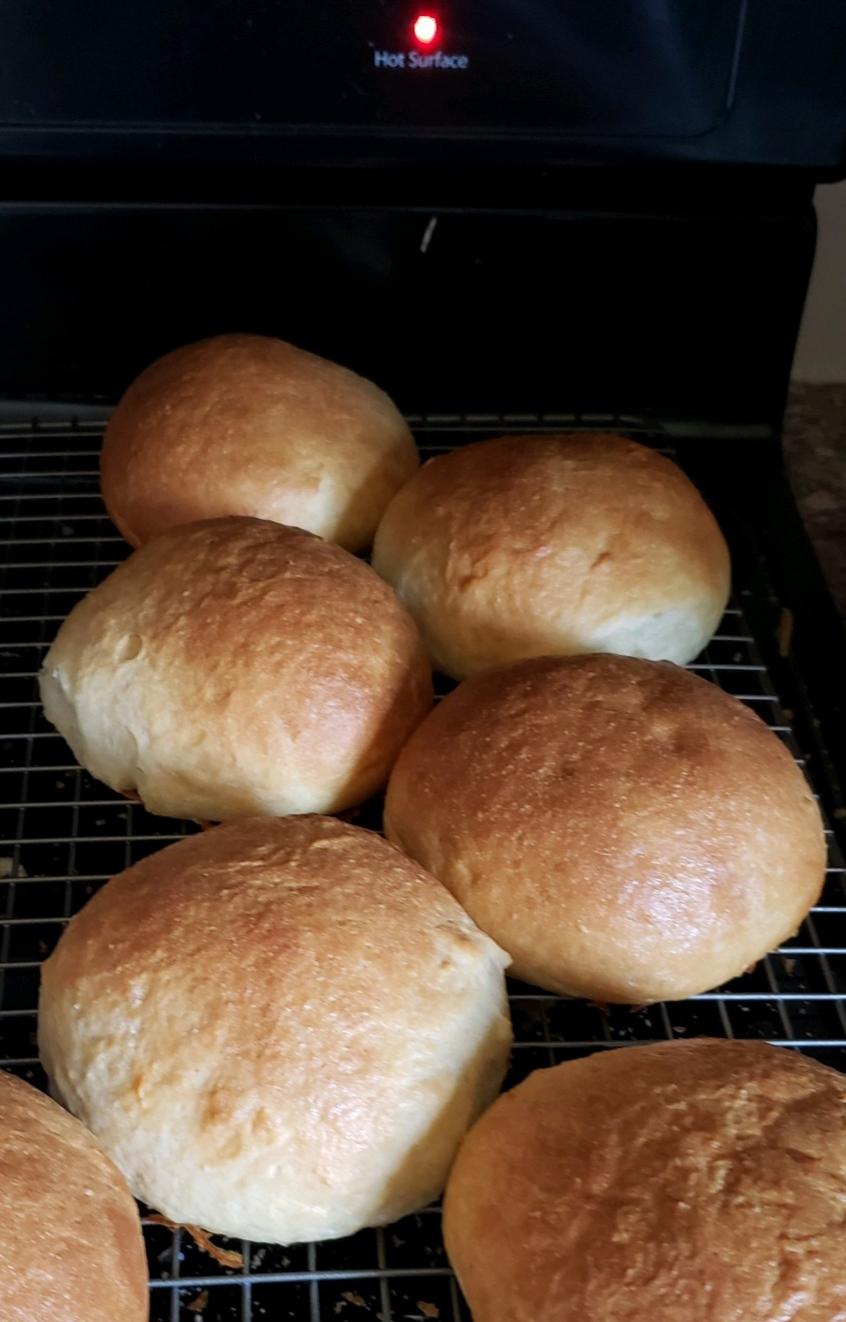 Hokkaido milk burger buns, brushed with cream instead of egg or butter