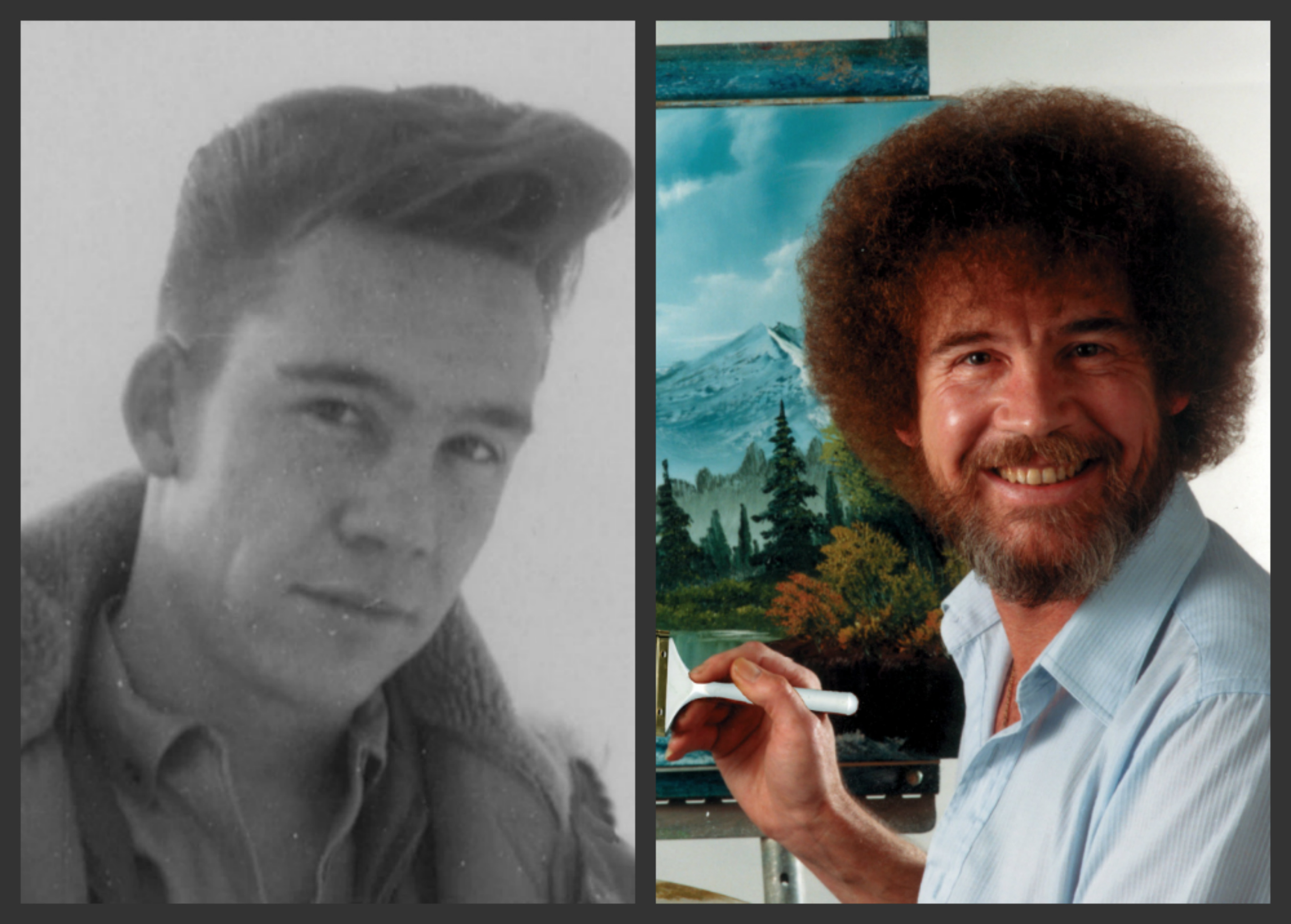 Bob Ross, before and after he discovered the green! r/trees