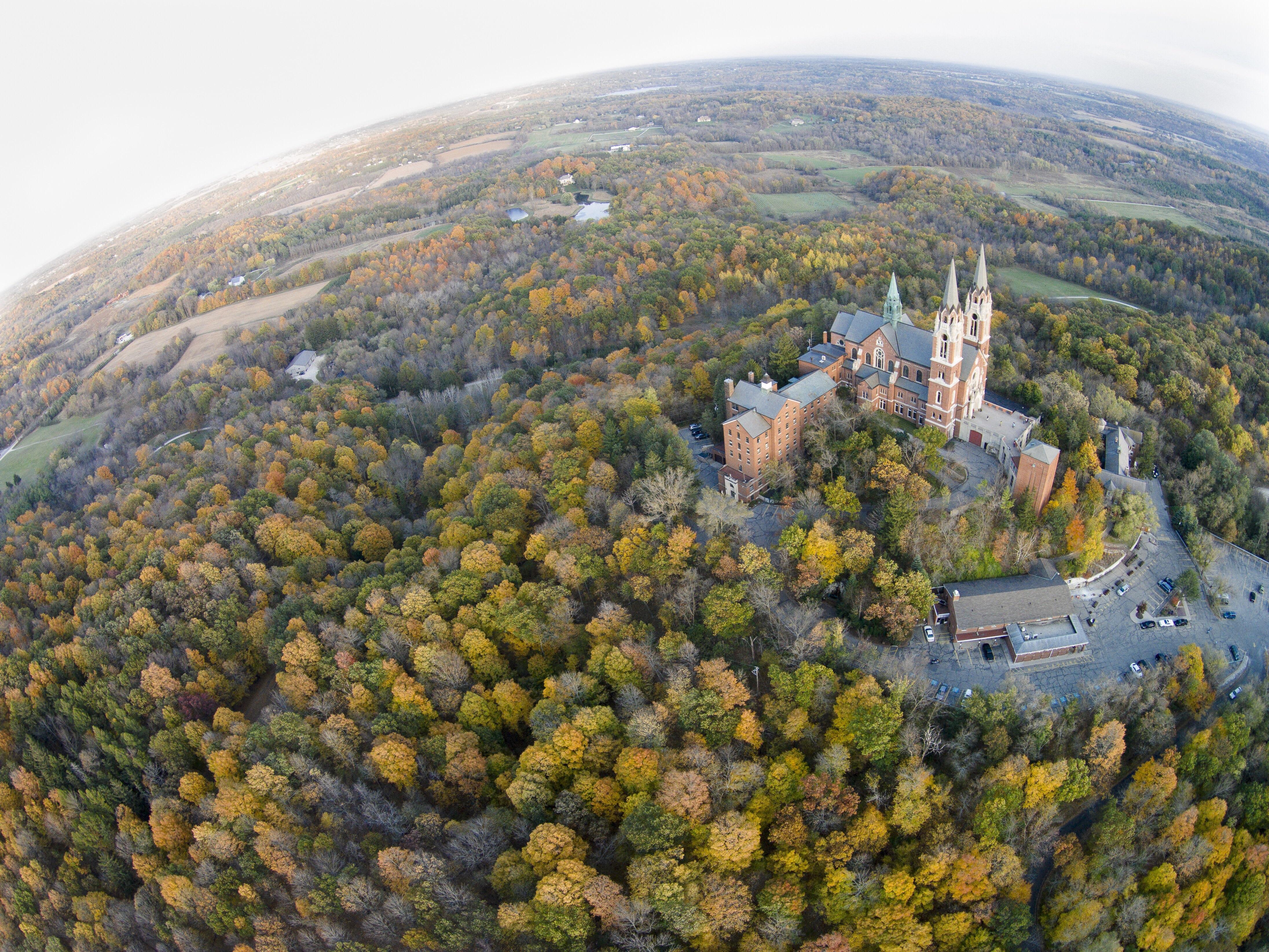 Beautiful Holy Hill Basilica in Wisconsin—from a drone. Before they