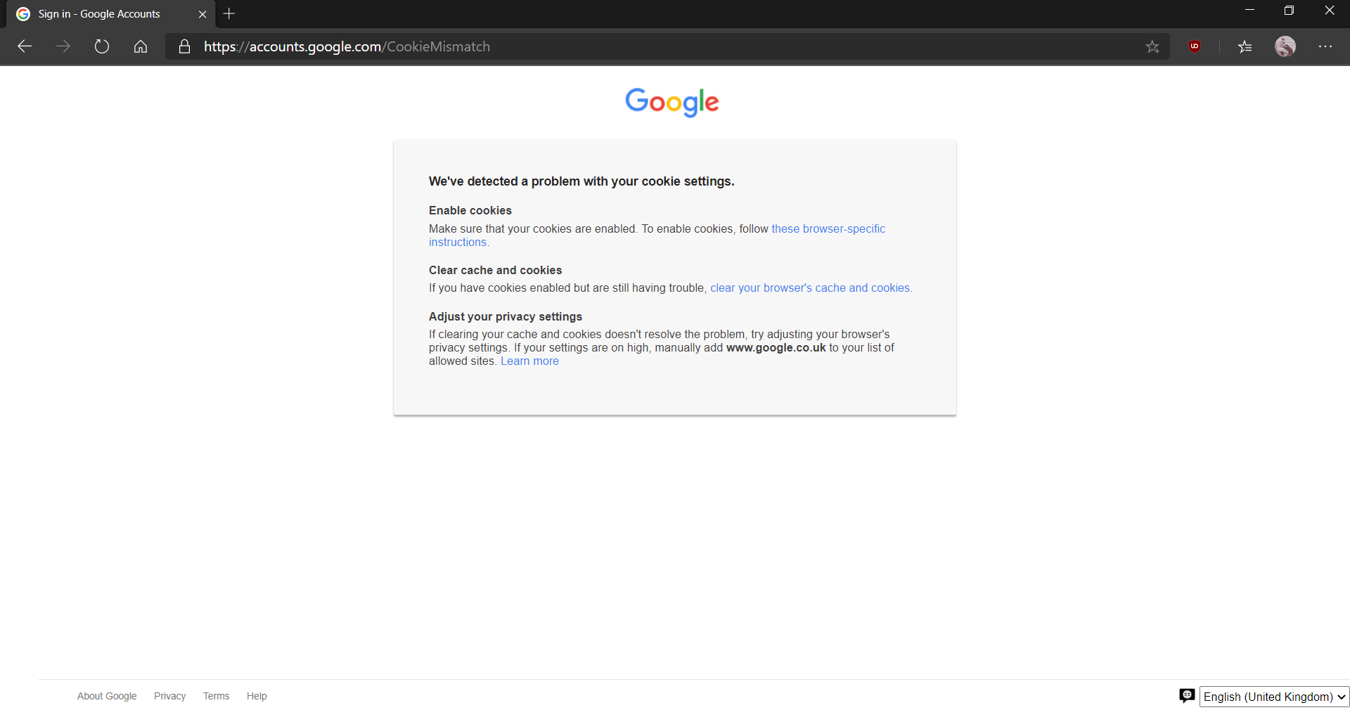 Gmail not opening in new Edge Windows10
