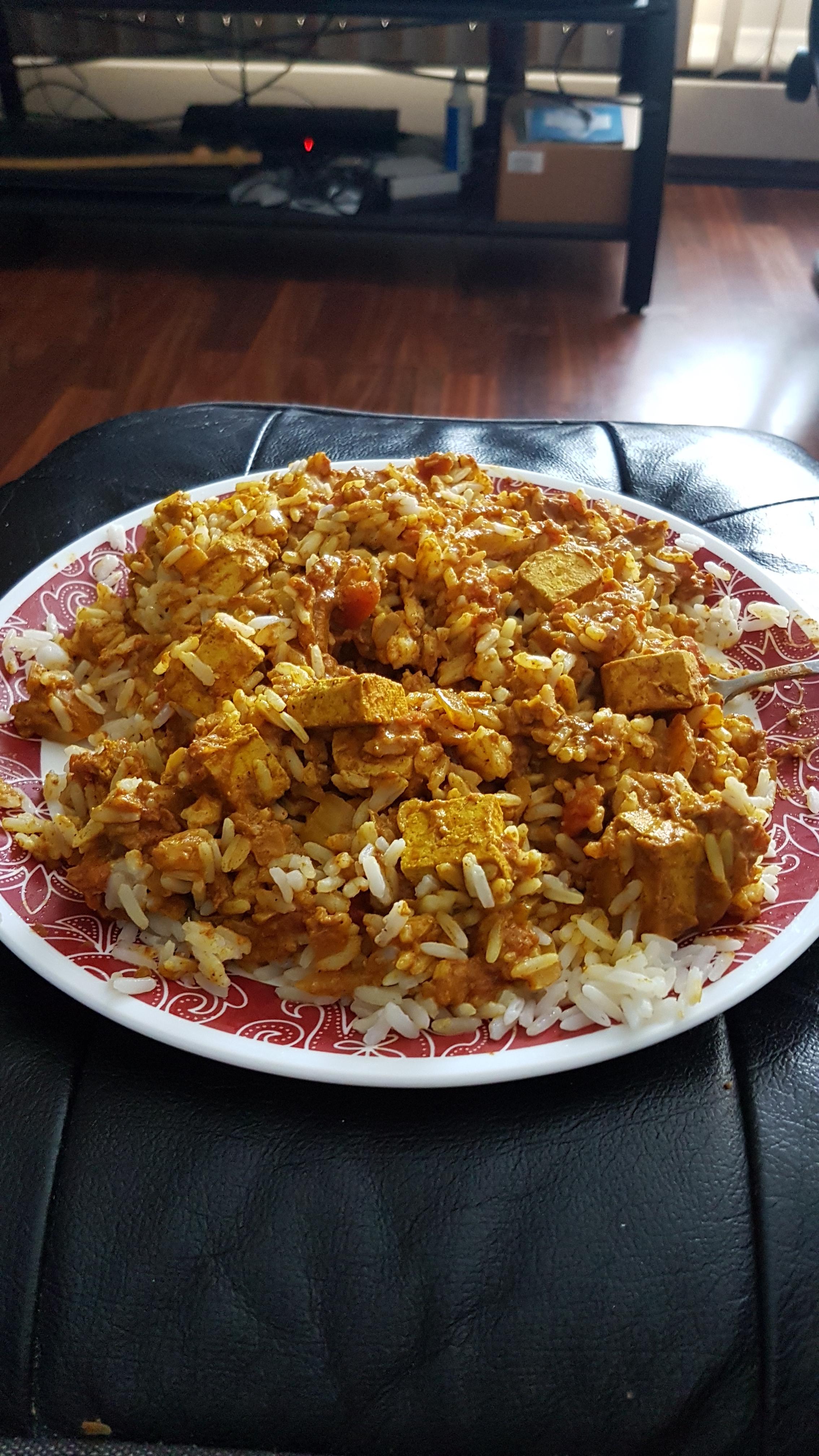 butter "chicken" tofu with rice. r/vegan
