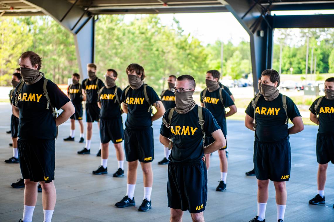 Trainees with 30th Adjutant General Battalion (Reception) stand at