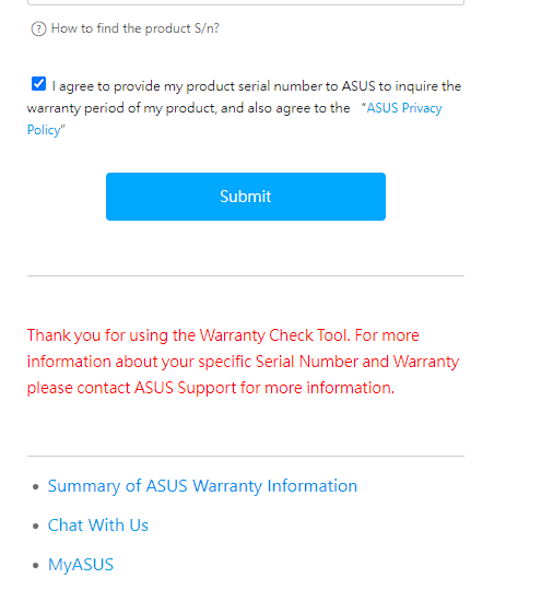 Warranty status website doesn't work r/ASUS