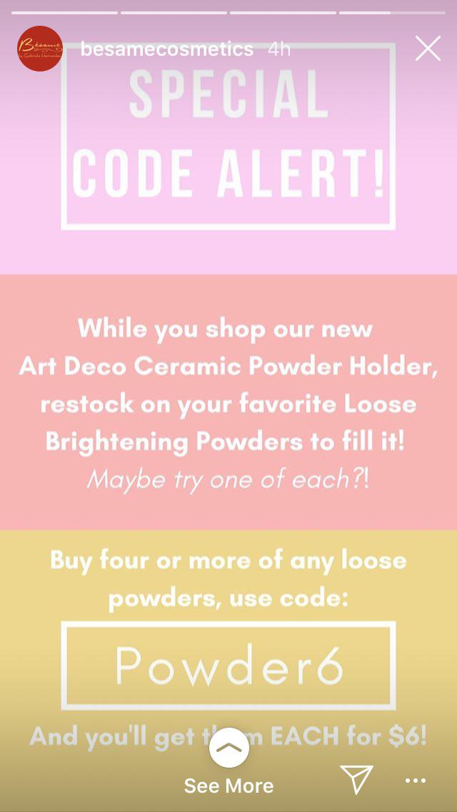 Besame Cosmetics buy four or more loose powders for 6 each with code Powder6 r/MUAontheCheap