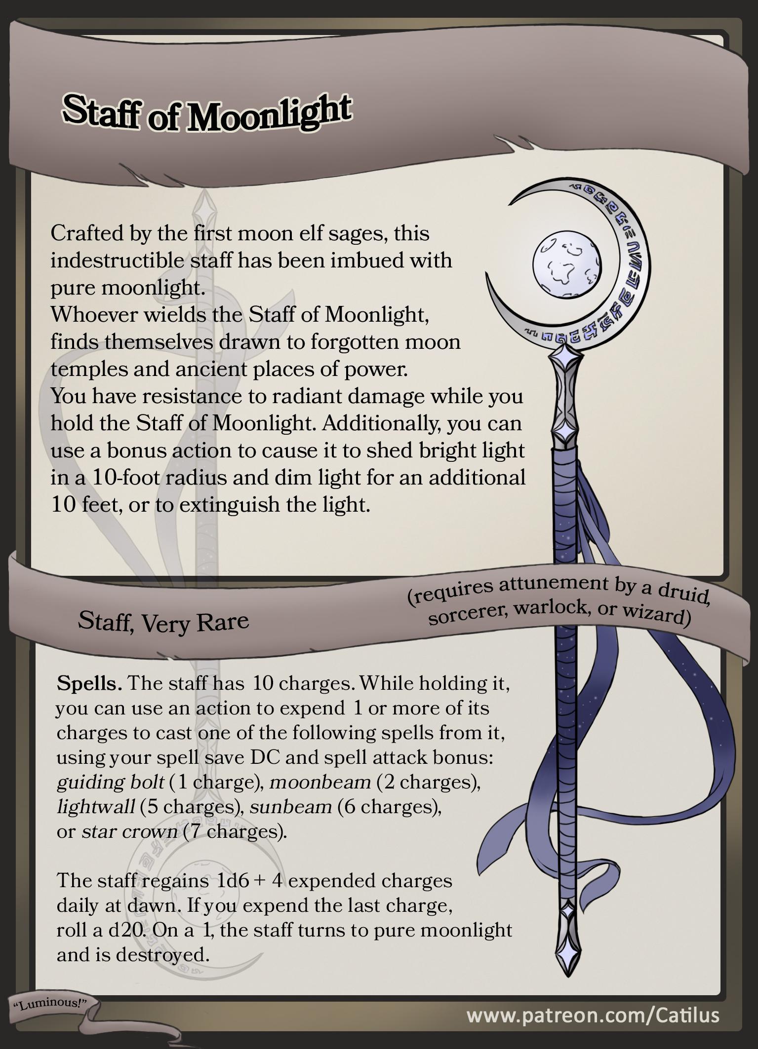 [OC] [HOMEBREW] Staff of Moonlight by Catilus r/DnD