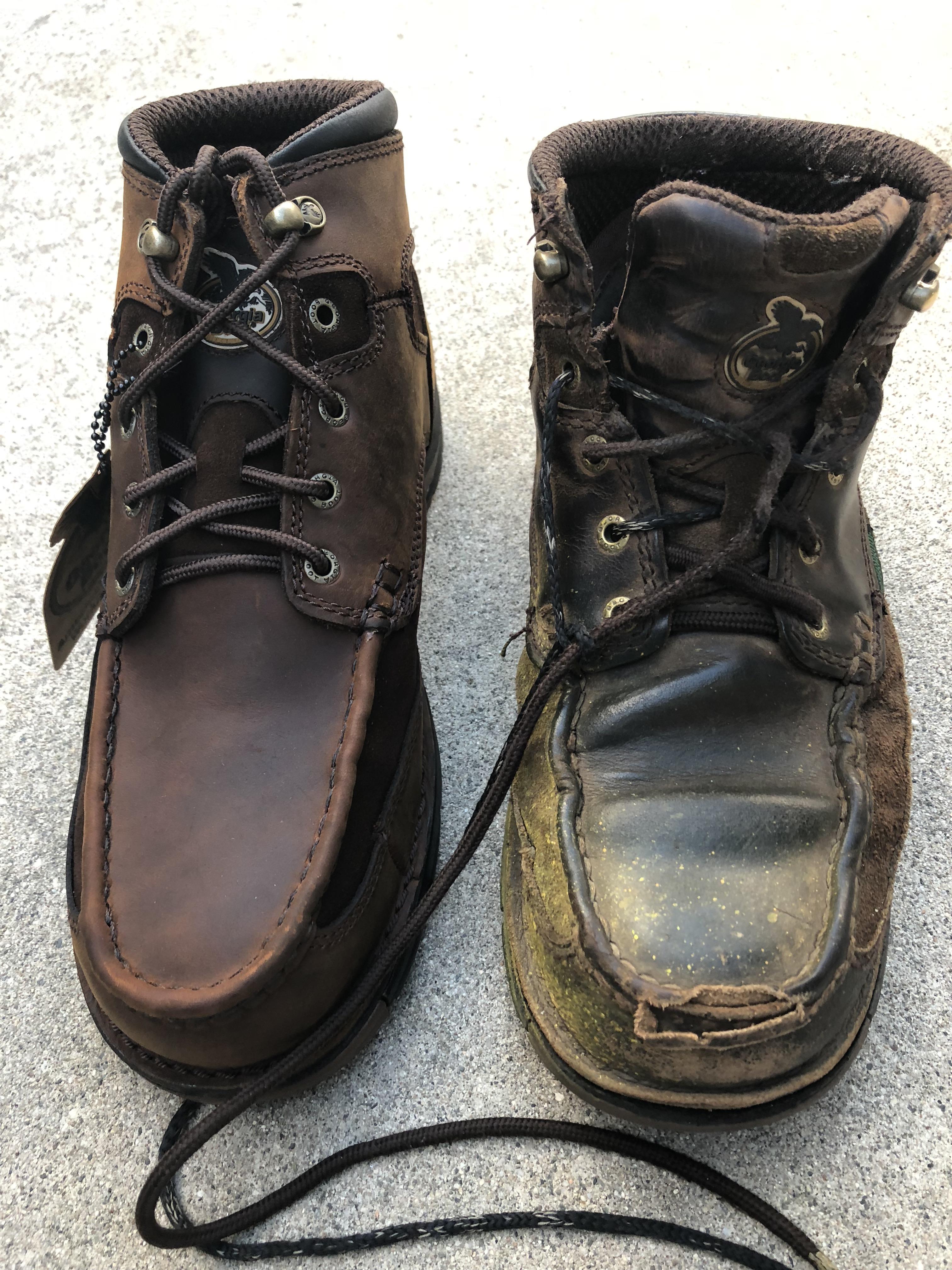 My work boots, new boot vs 1 year old. r/pics