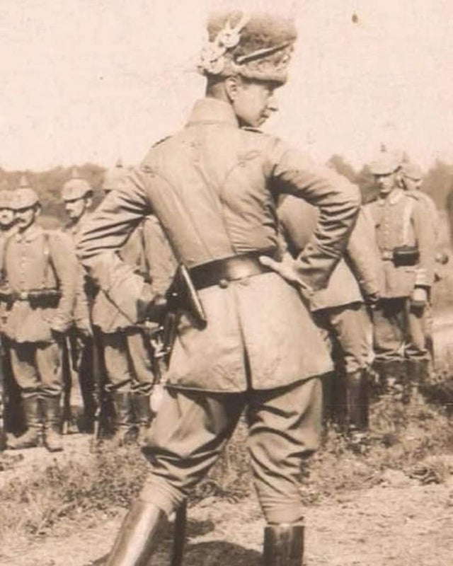 Crown Prince Wilhelm of Germany striking a pose while inspecting the