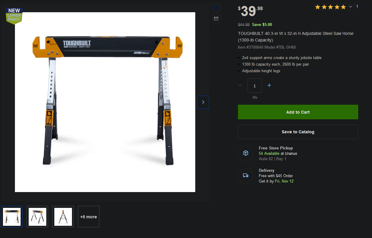 The $35 sawhorse at HD (and Tractor Supply) isn't adjustable, but these