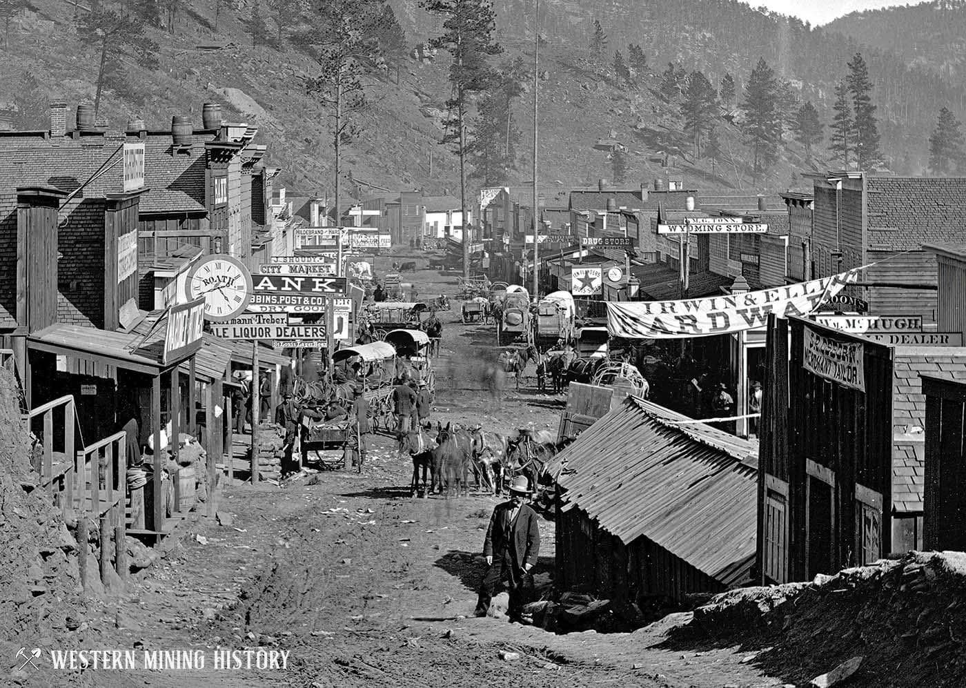 Looking down Main Street of the rugged Wild West town of Deadwood Dakota Territory 1877 r