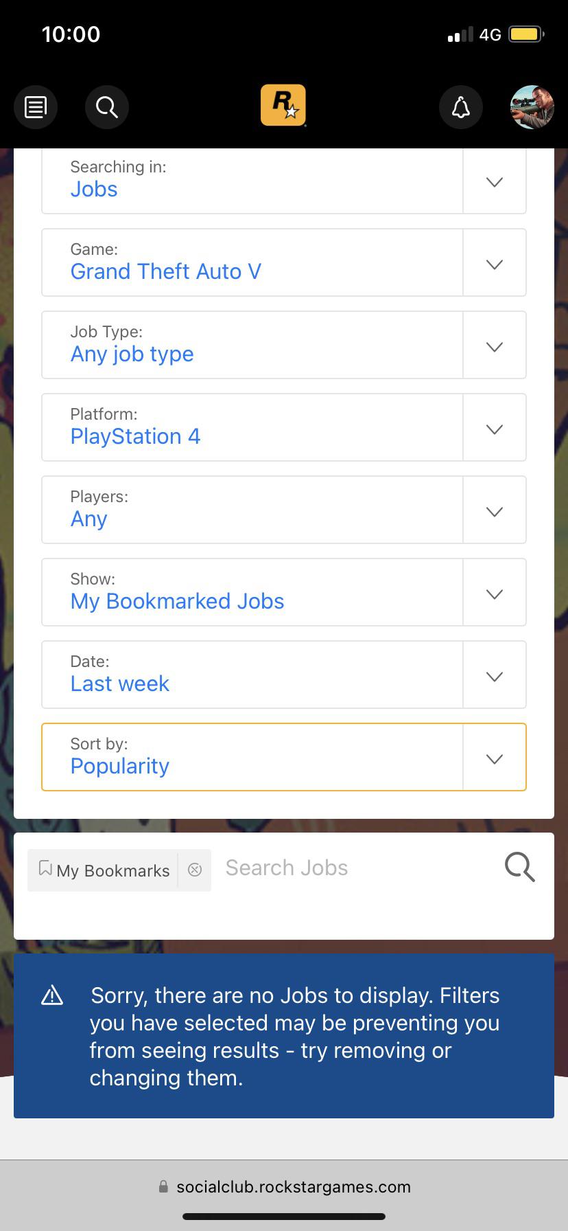 My bookmarked jobs aren’t showing up in the social club or in game. Anyone have a fix?