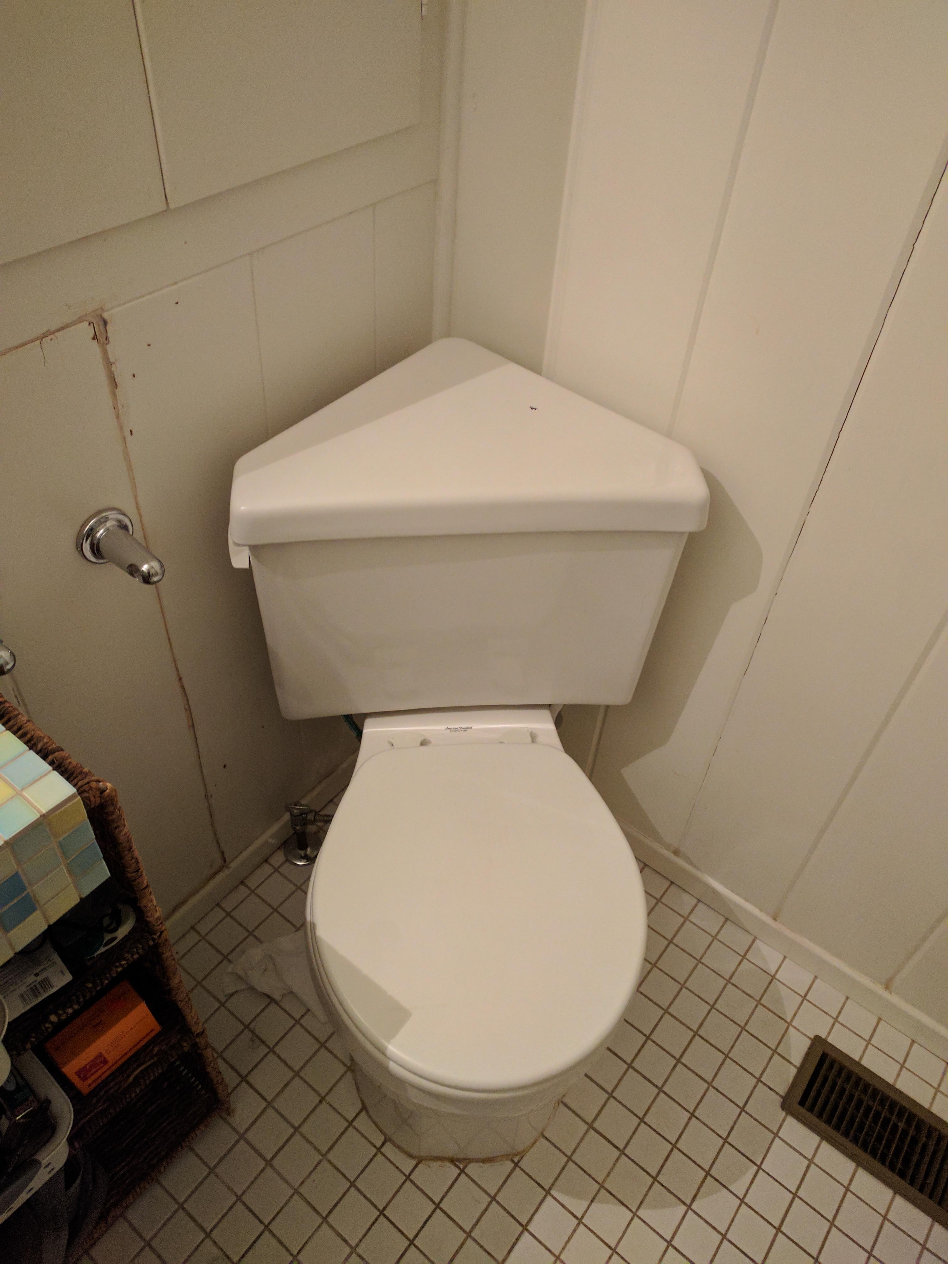 My buddy's toilet that fits in the corner r/mildlyinteresting