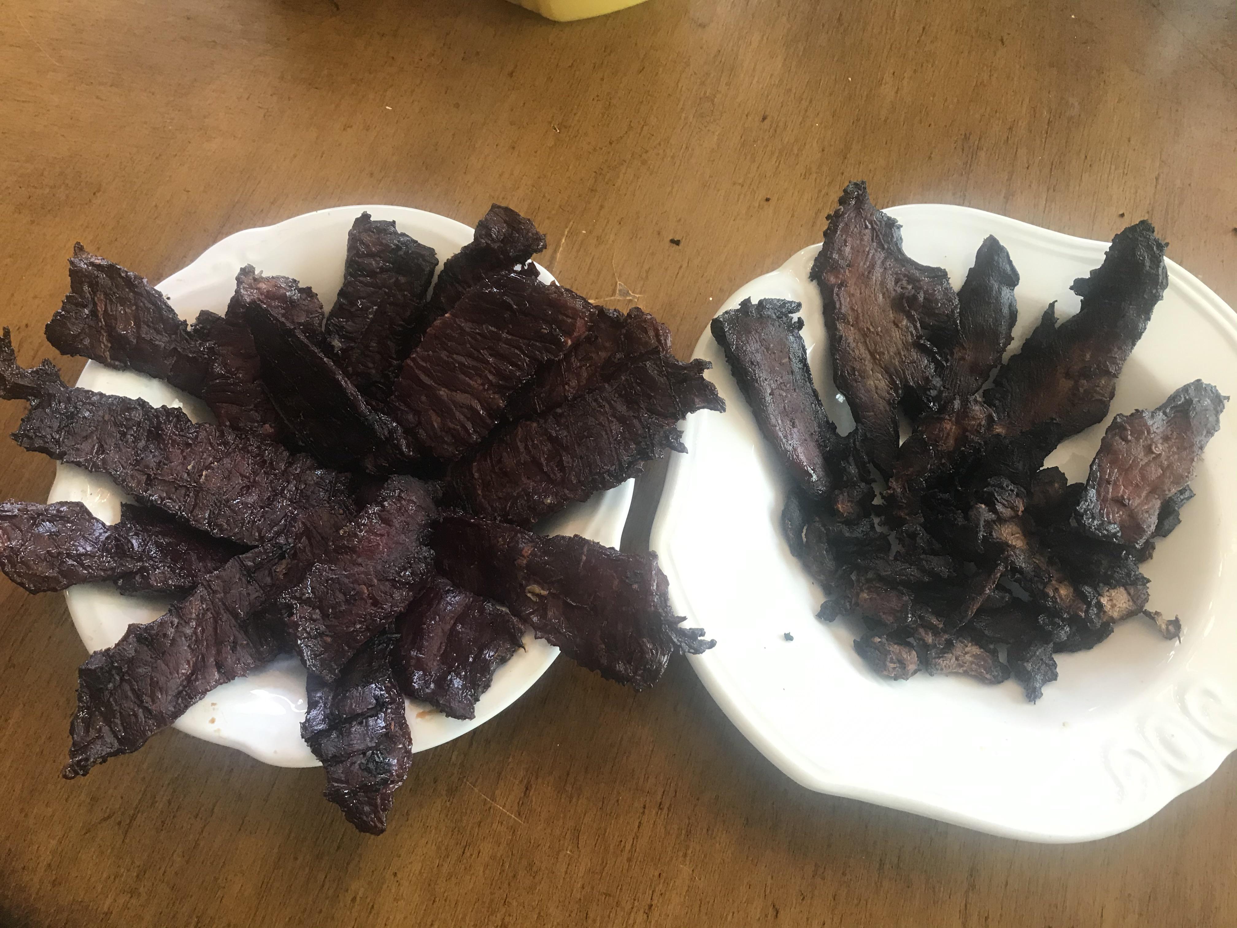 Easter Brunch Jerky . Peppercorn & Sage Beef (left). Asian Chili Garlic