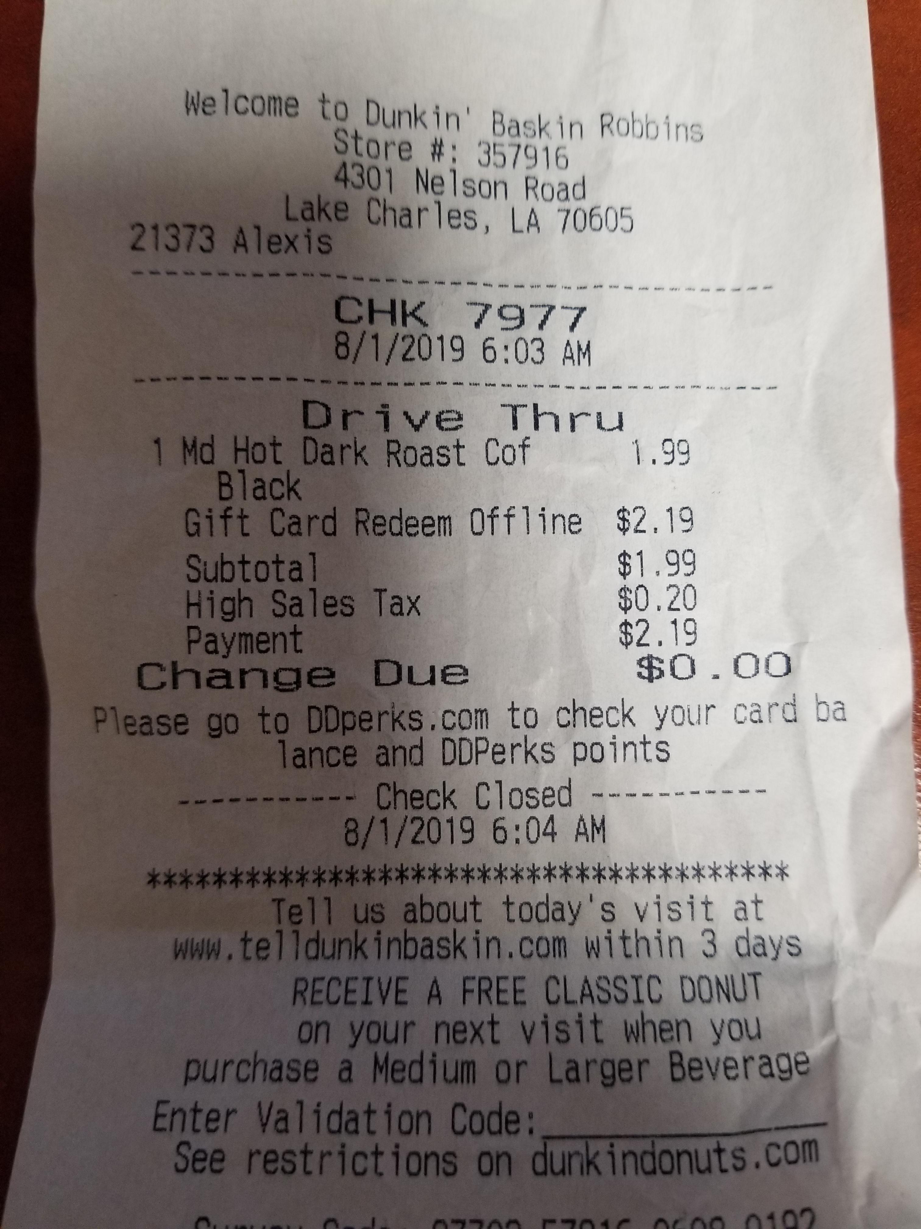 A 10.2 Sales Tax is considered "High" according to Dunkin r