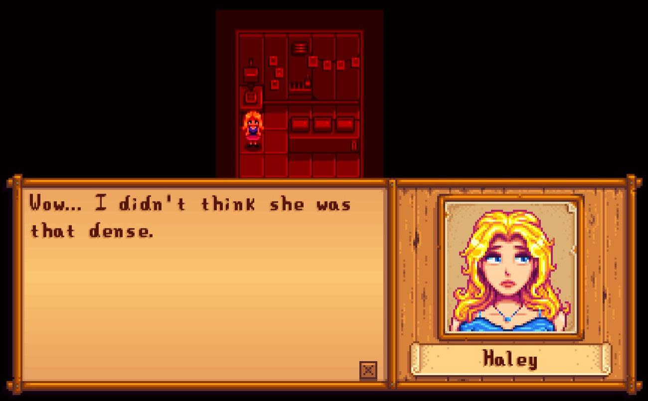 Haley's dark room. I tried to be stupid and left. r/StardewValley