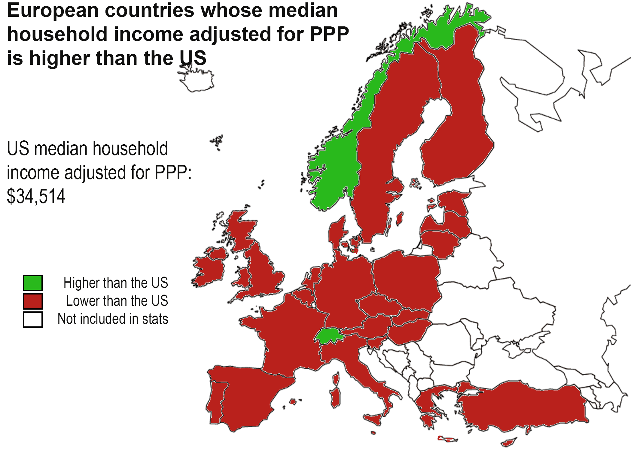 European countries whose median household adjusted for PPP is