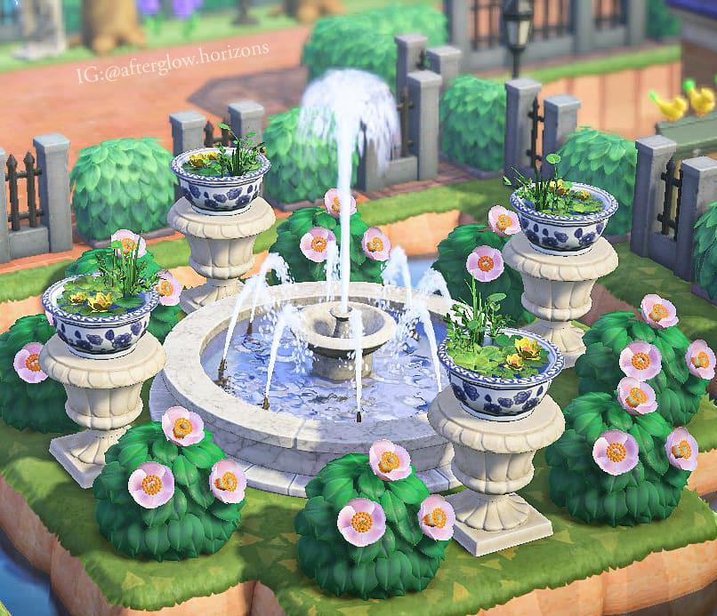 Fountain centrepiece next to resident services 💚 r/AnimalCrossing