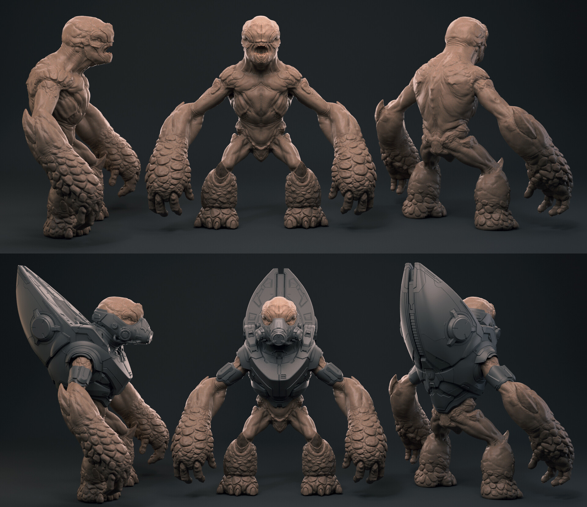 Here's the official halo infinite grunt with & without it's armor, by