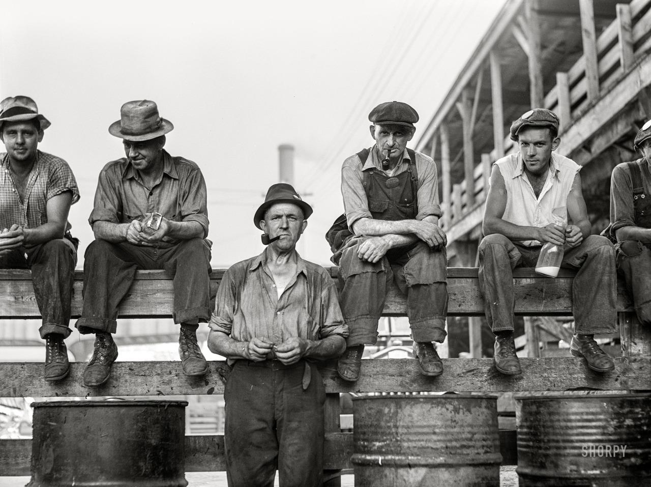 "Stockyard workers during lunch hour. Chicago, Illinois." Photo by John