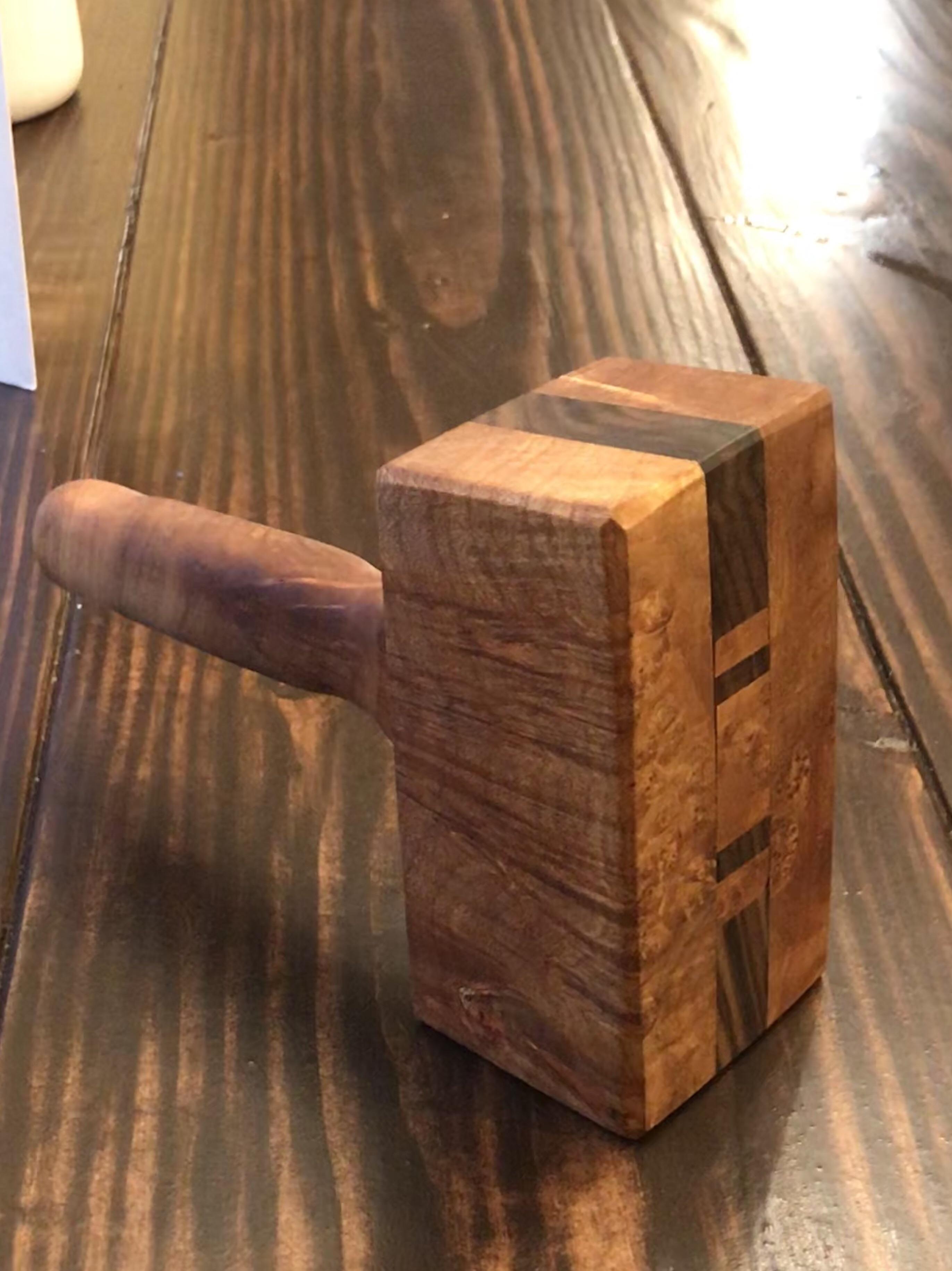 Mallet made of curly maple and black walnut, finished with danish oil