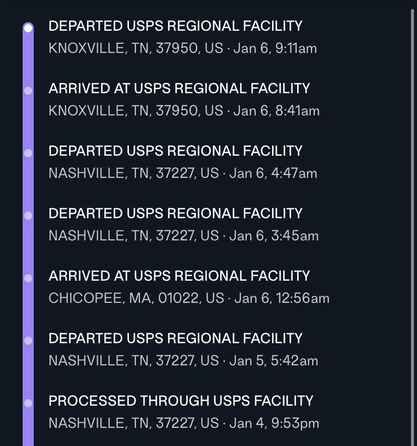 the destination is in new york city. why did it arrive in massachusetts