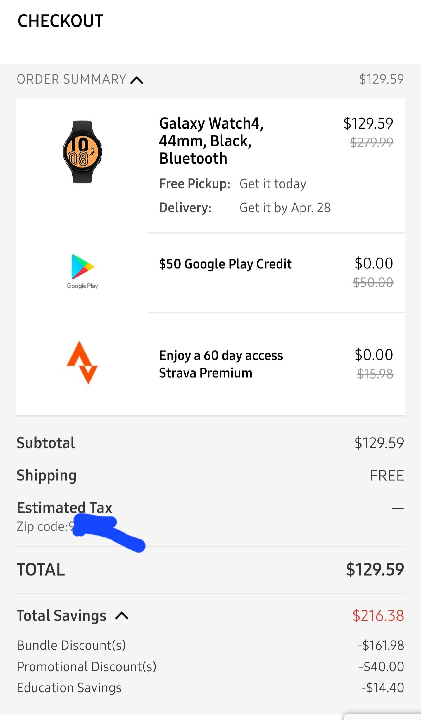 129 Galaxy Watch4 44mm Via Samsung USA Best Buy Pickup + 50 Google