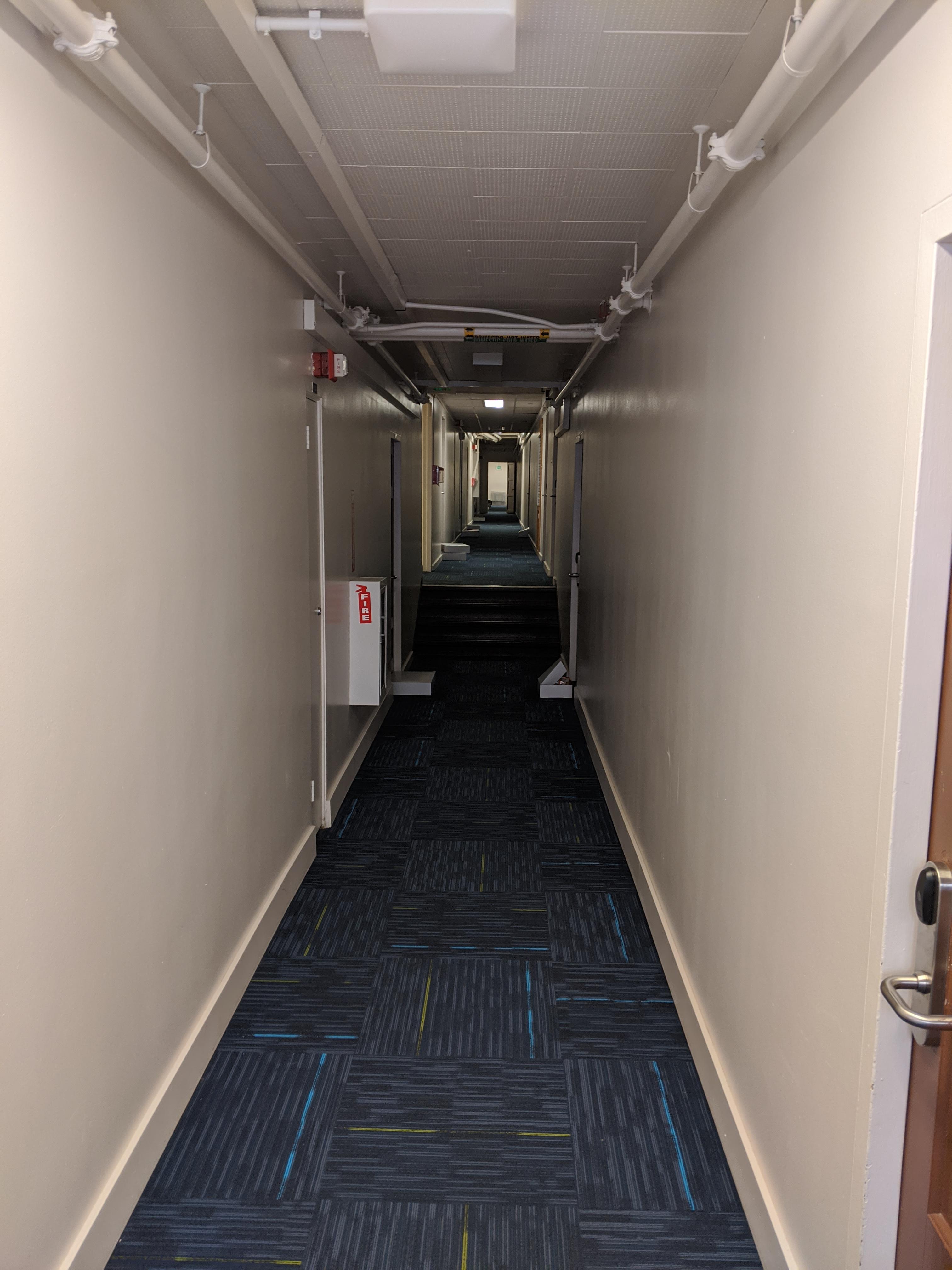 A hallway in an isolation dorm. Reed hall. r/cuboulder