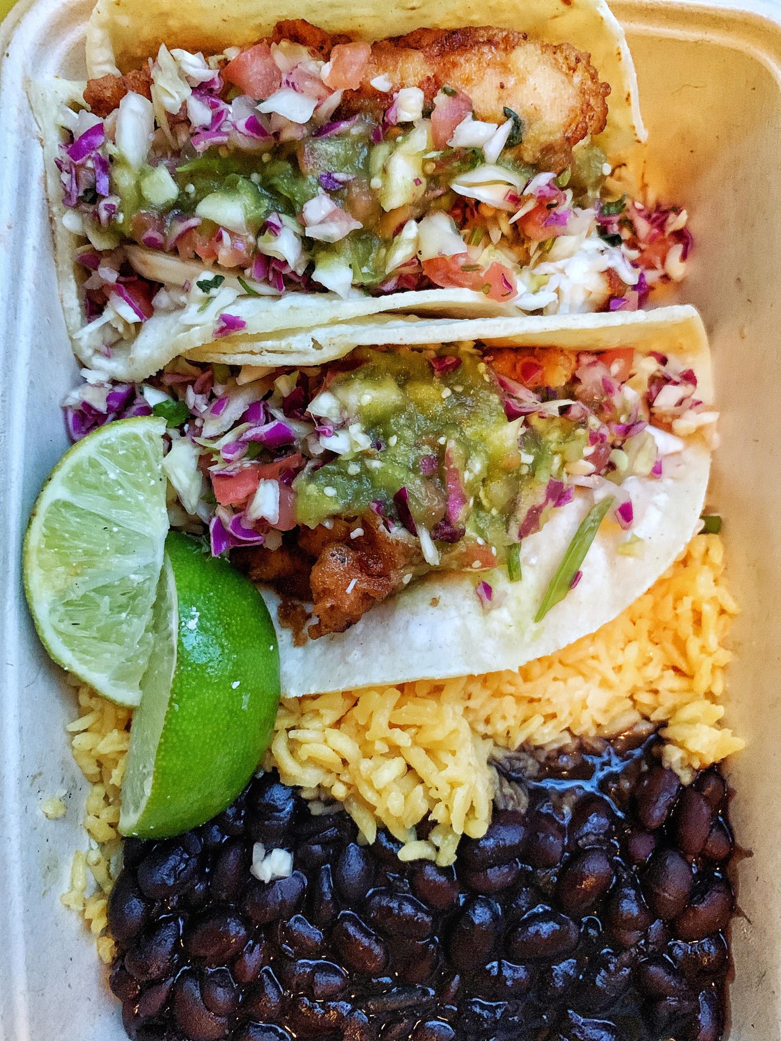 [i ate] cuban fish tacos with rice and beans r/food