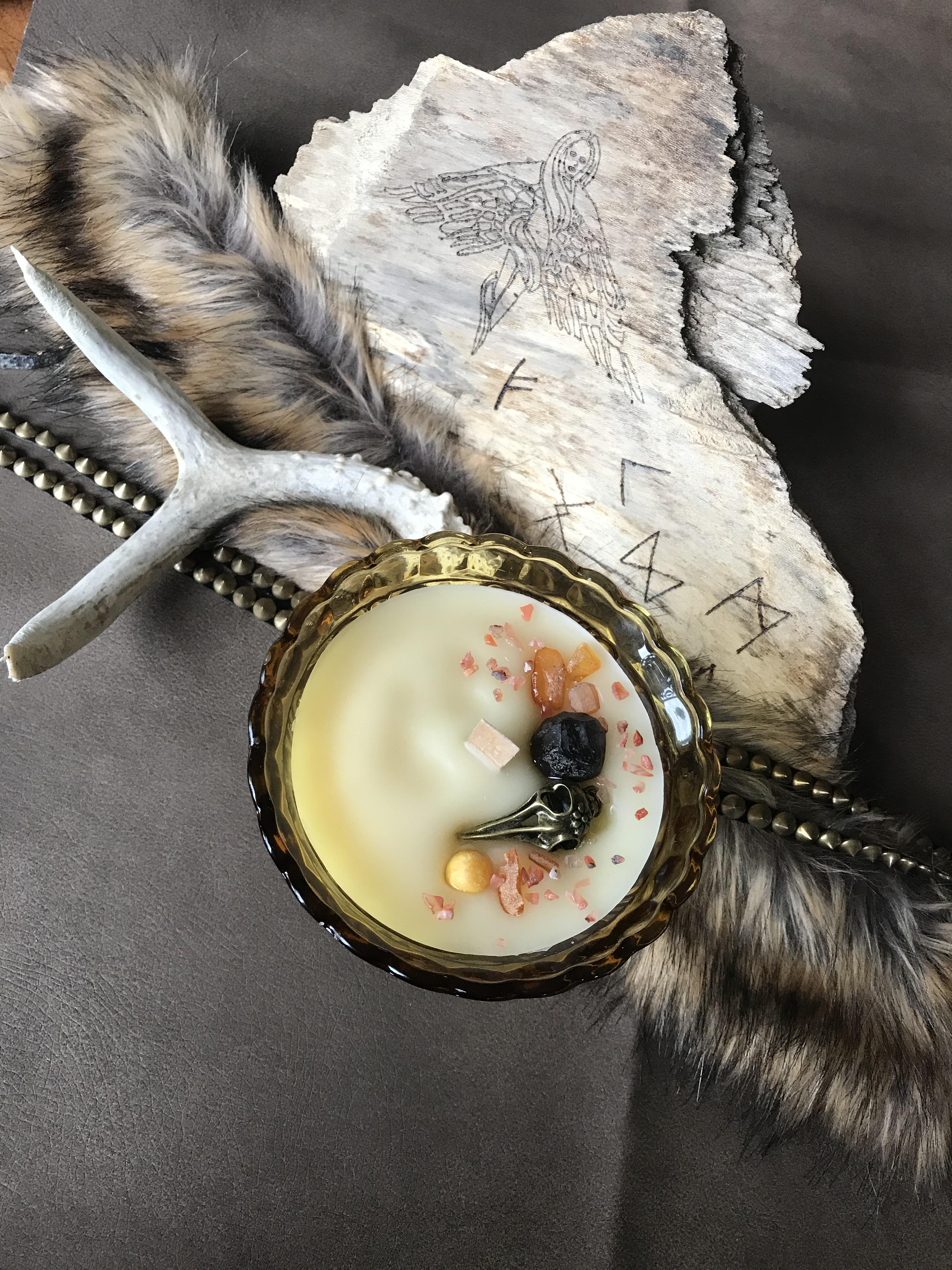 My first ever attempt at wood burning and a candle I made for Freyja