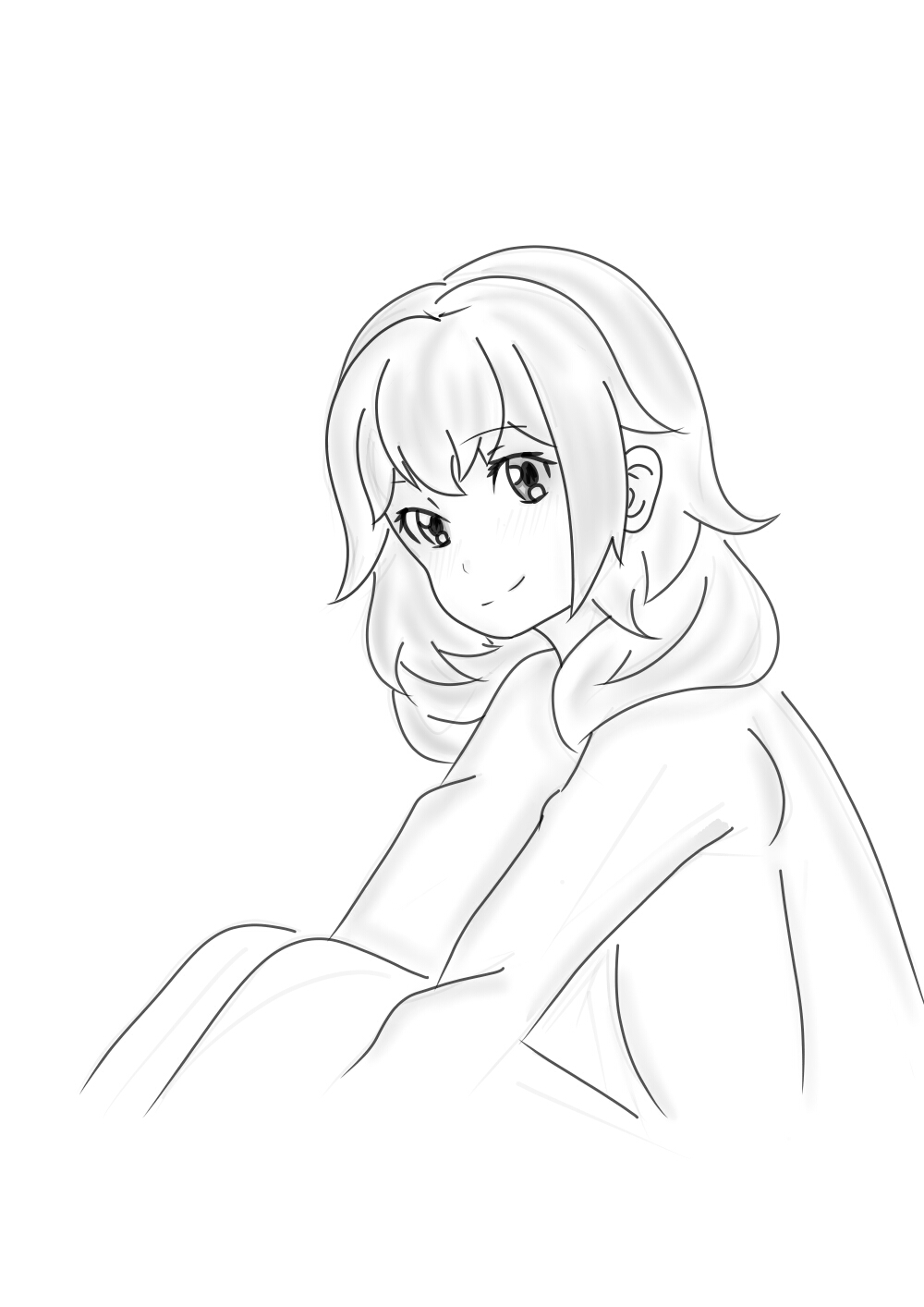 UnColored art of the main female character, Tsukimi made by my friend