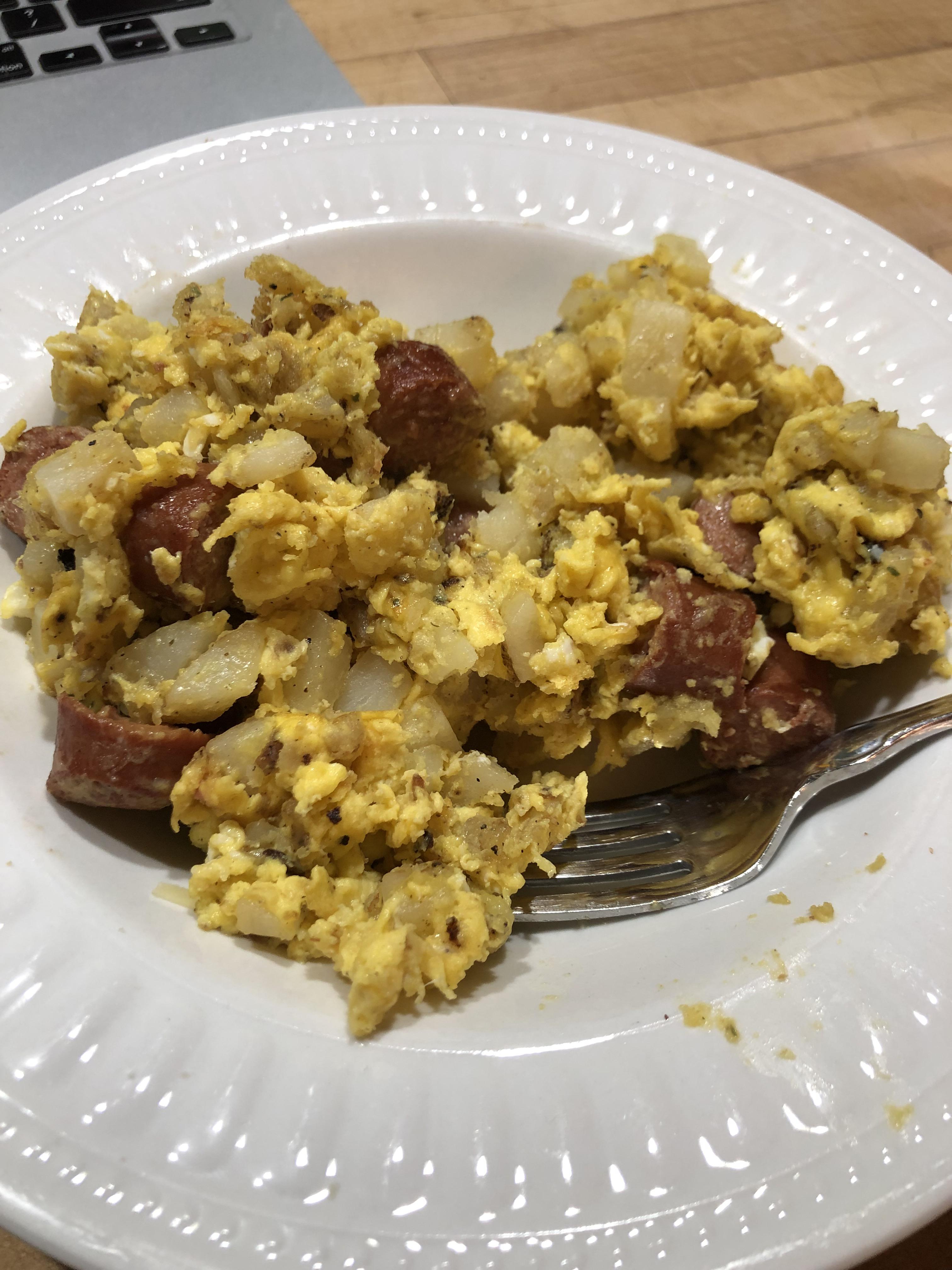 Frozen potatoes, hot dogs, eggs, and cheese r/shittyfoodporn