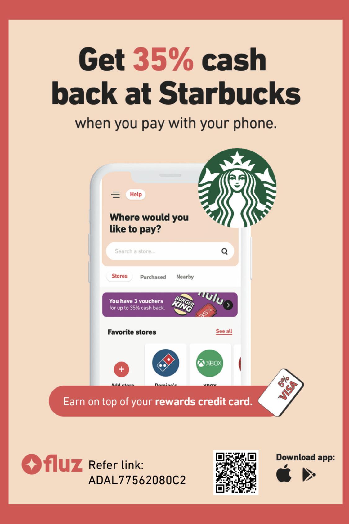 35 cash back at Starbucks r/Moneystreams