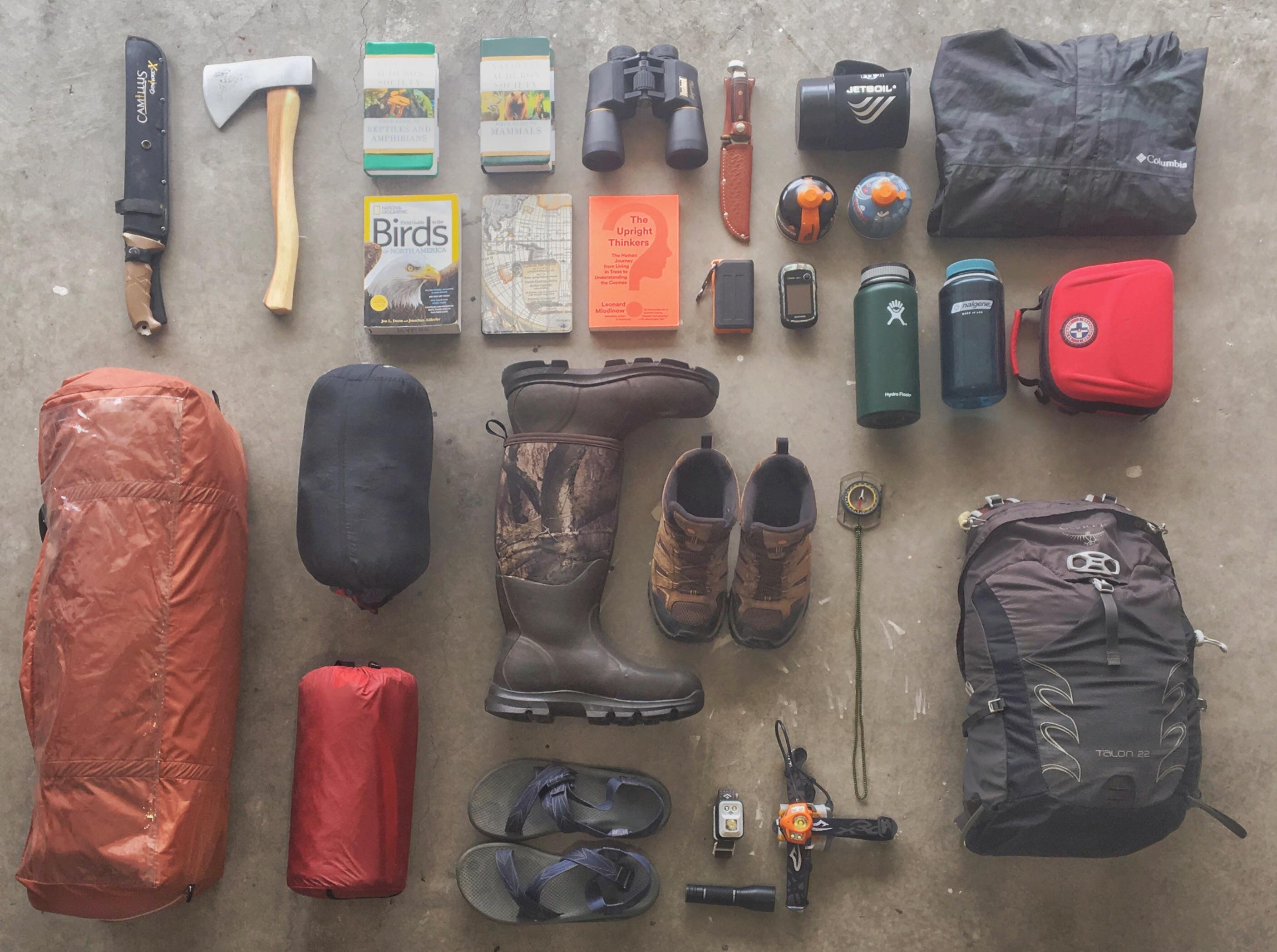 My field equipment for 5 months of wildlife research r/knolling