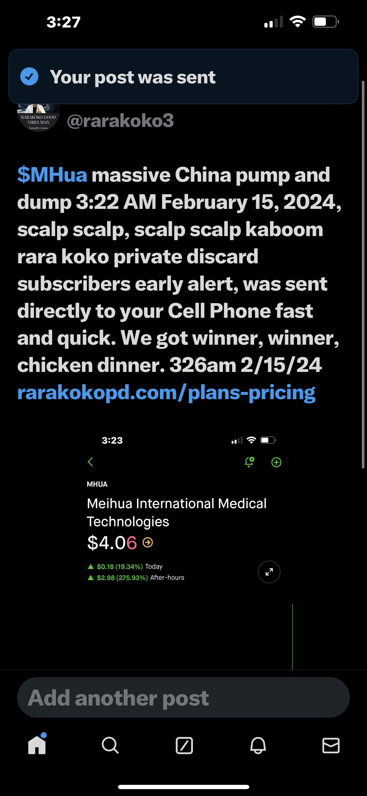 MHua massive China pump and dump 322 AM February 15, 2024, scalp