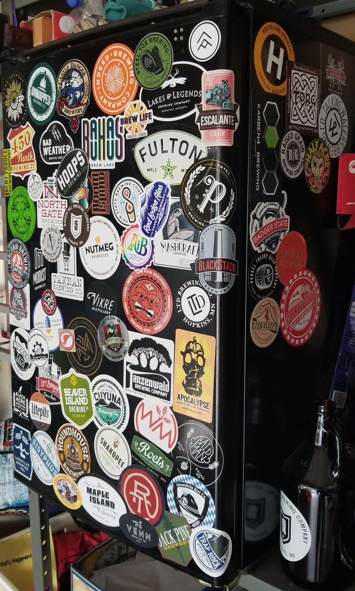 My collection of stickers from breweries where I drank (at least) one