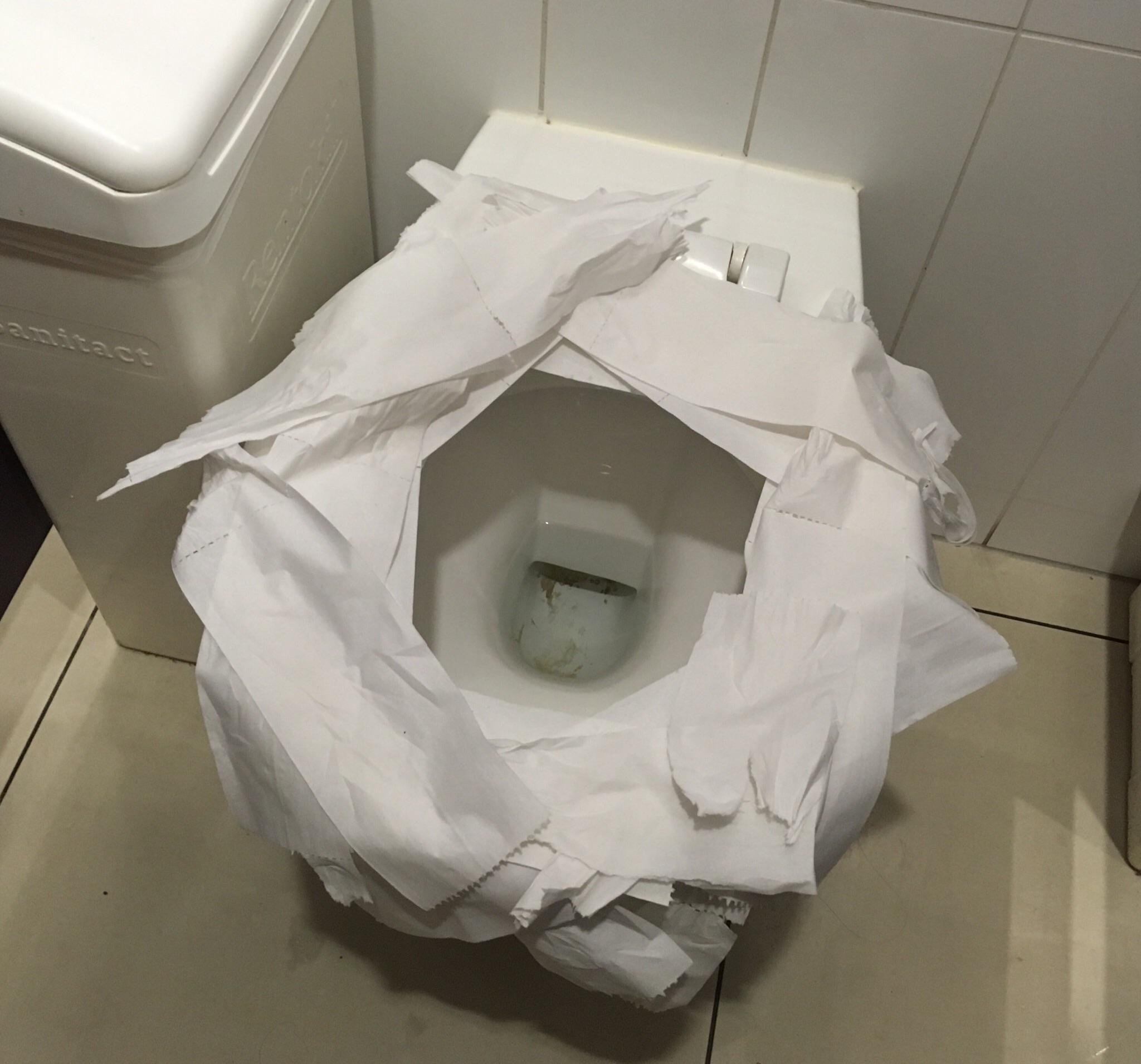What do you do before using a public toilet? Do you cover the seat with