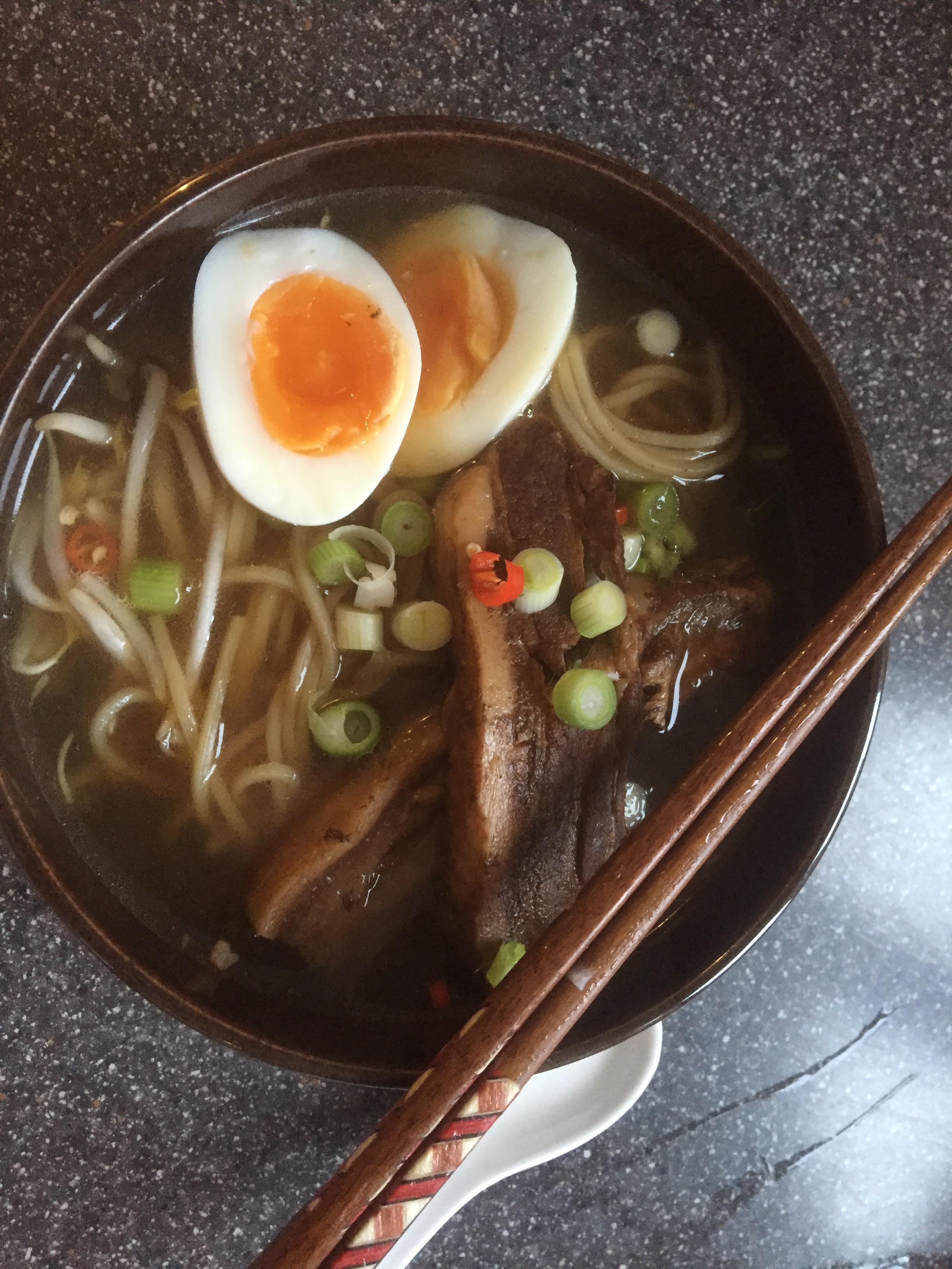 My first attempt at a home made ramen(pork belly) I used a scotch