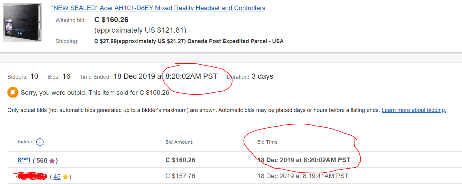 Got outbid on Ebay by someone who bid the exact seccond the listing