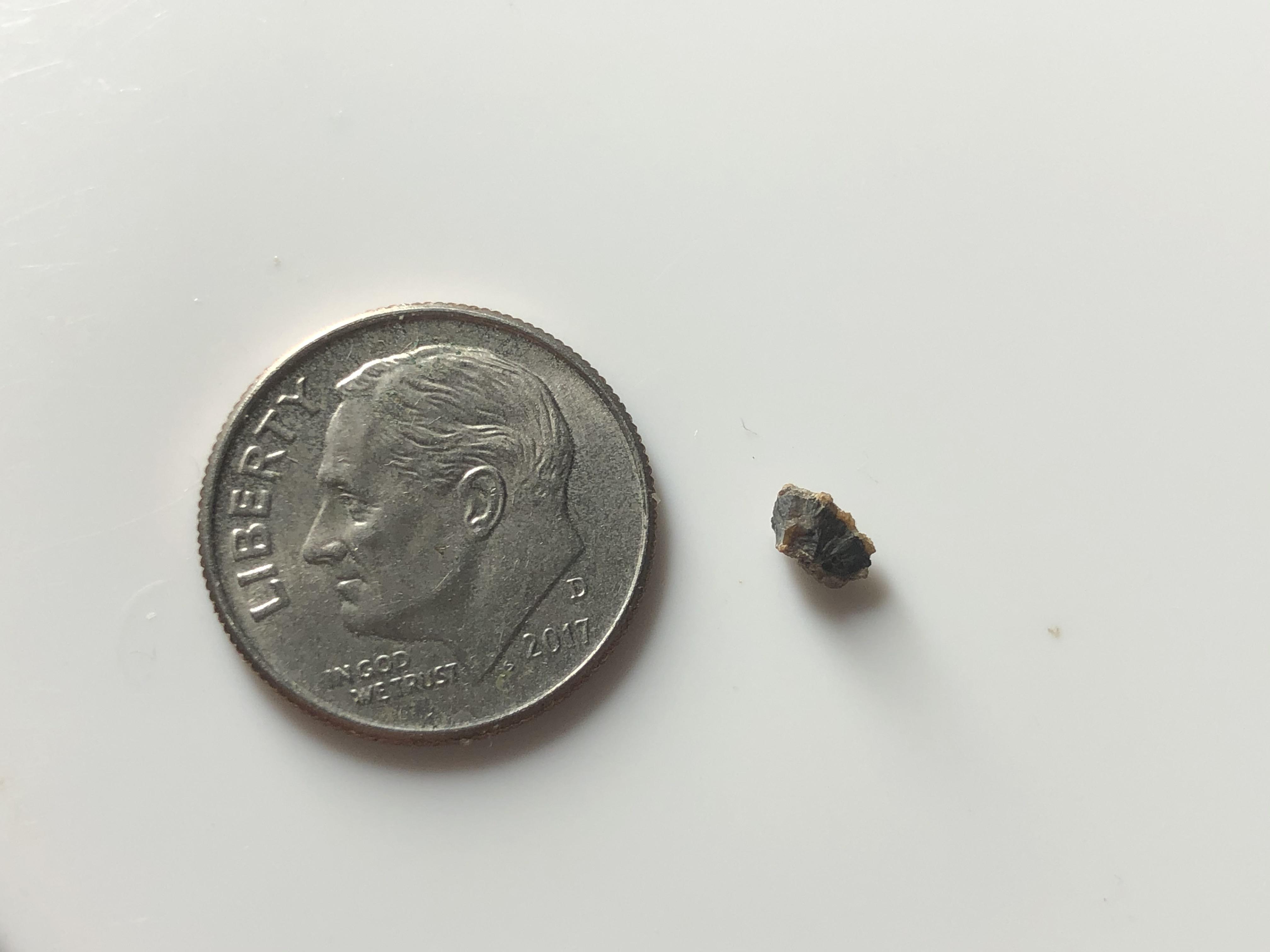 An approximately 4.5mm calcium (most common) kidney stone. Drink more