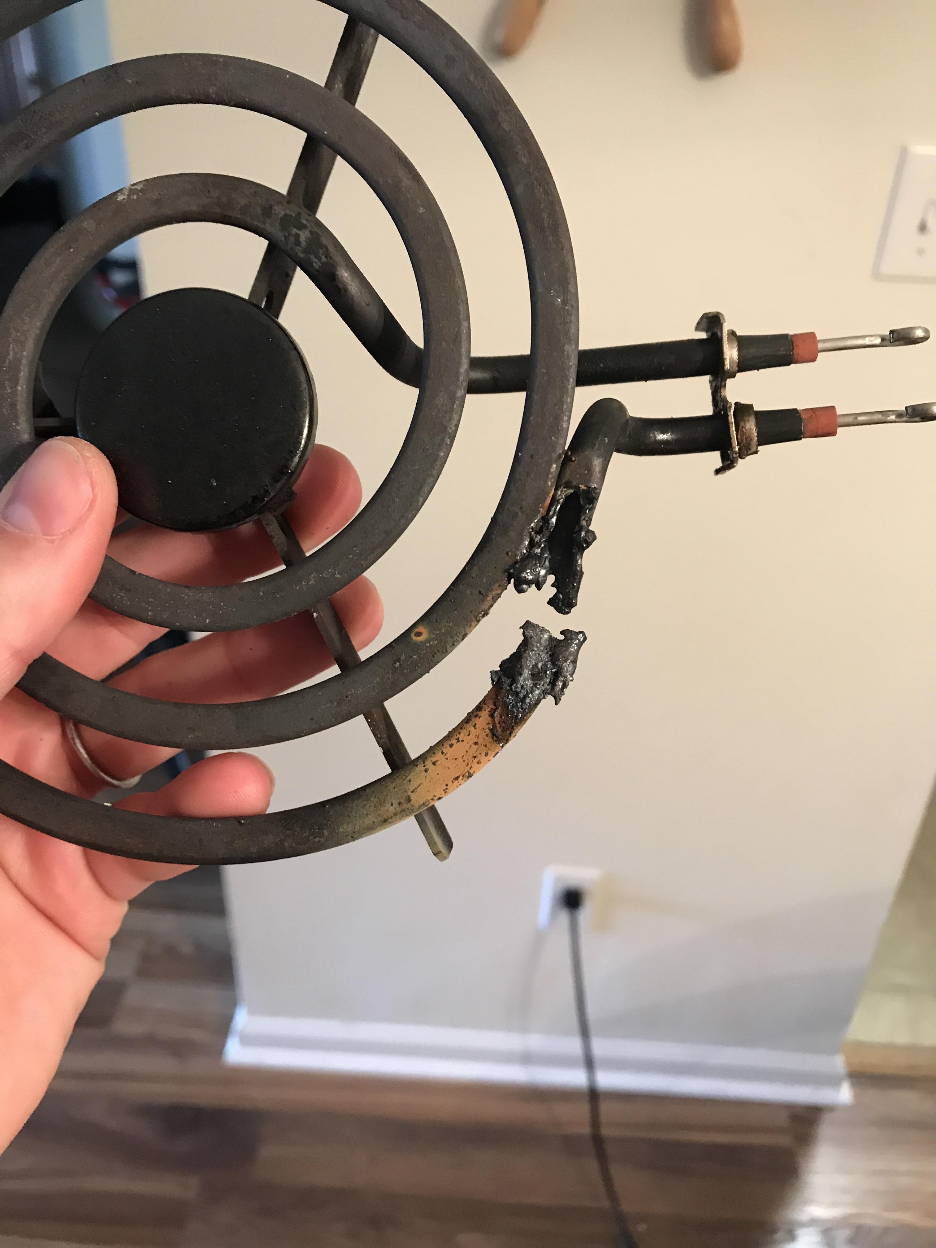 Coil stove element exploded today. It sent tiny pieces of metal all