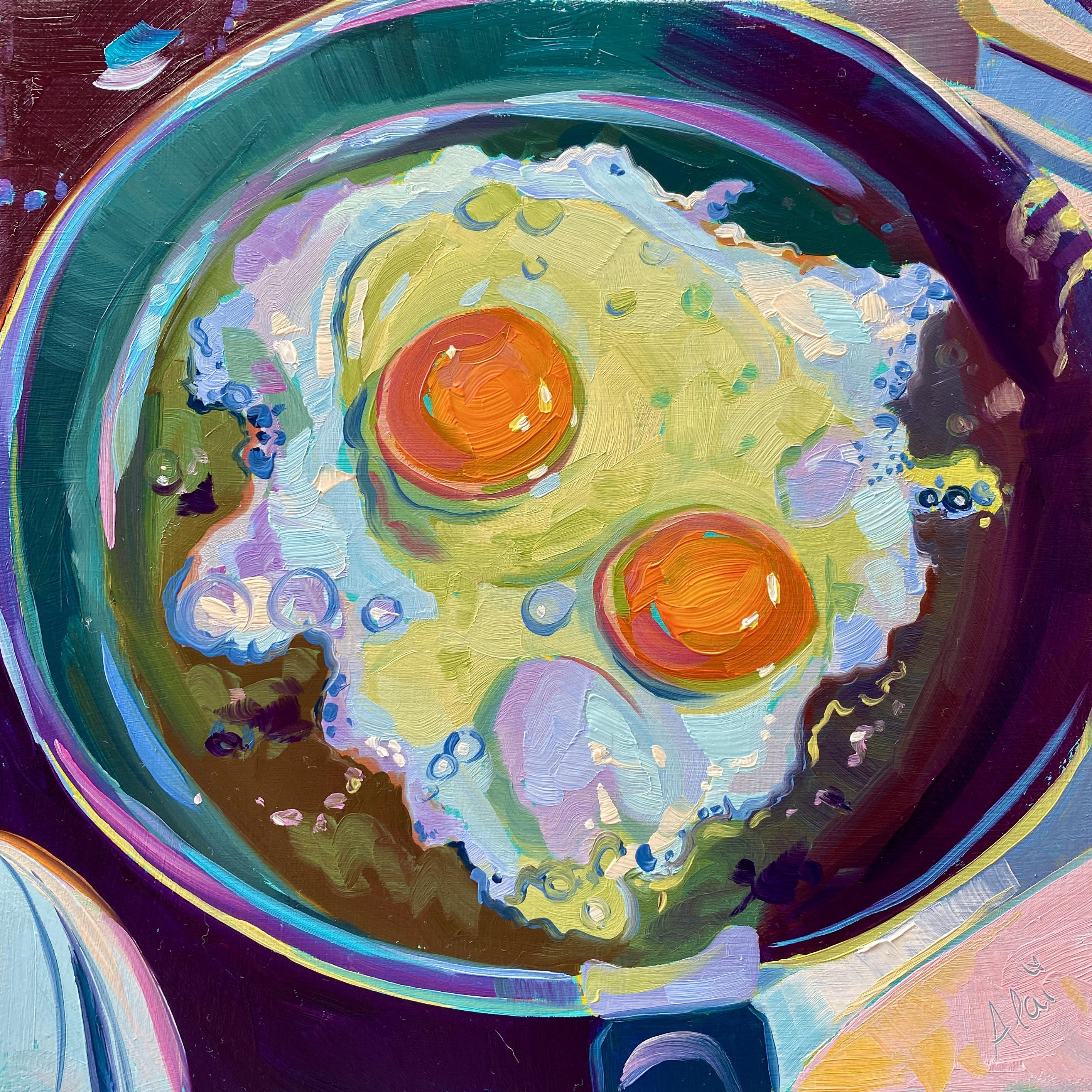 Frying eggs III, me, oil painting, 2021 r/Art