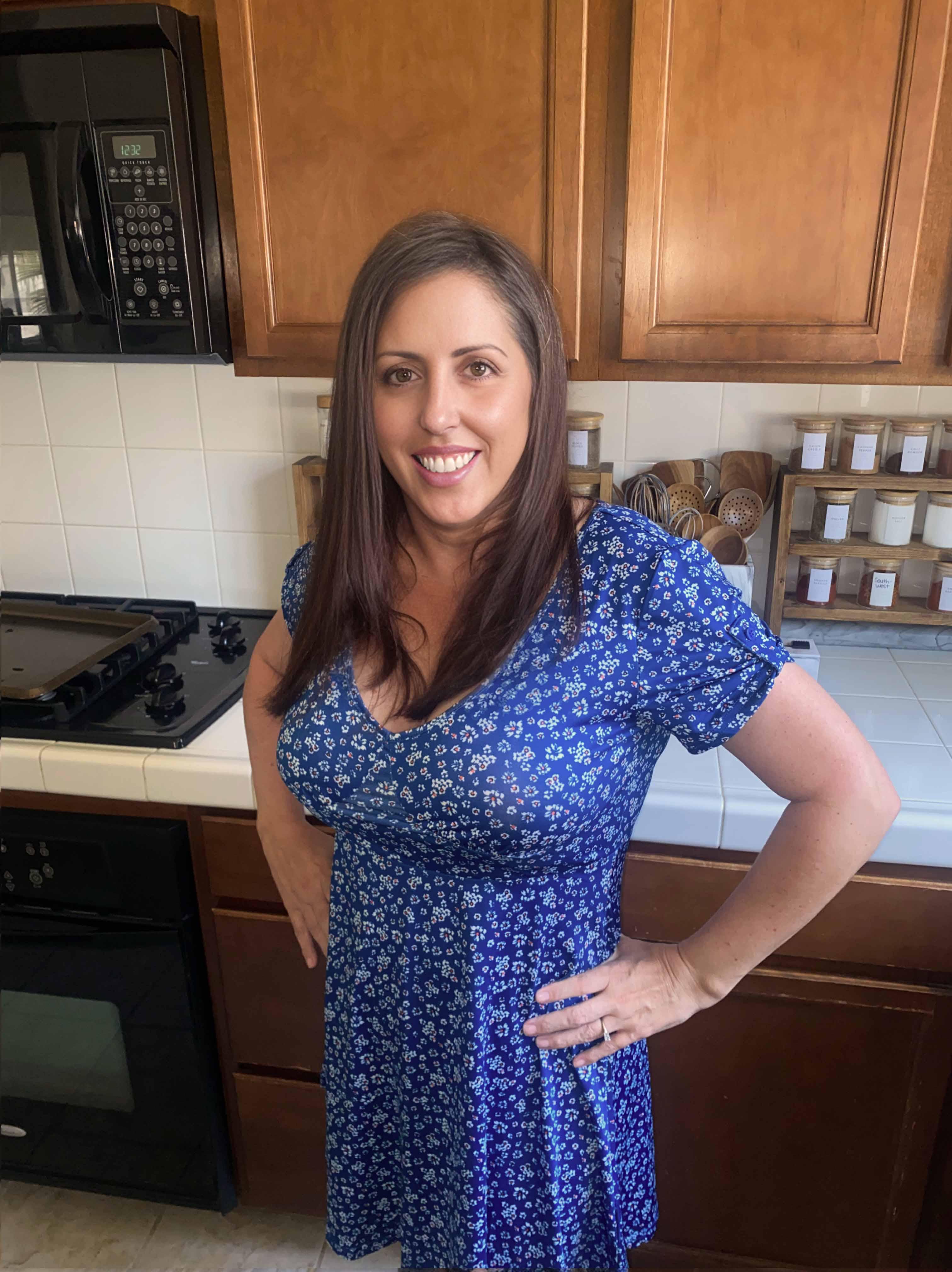 Tripod selfie of a 42 year old mom who is happy for cute dress weather! Self timer :) : selfie