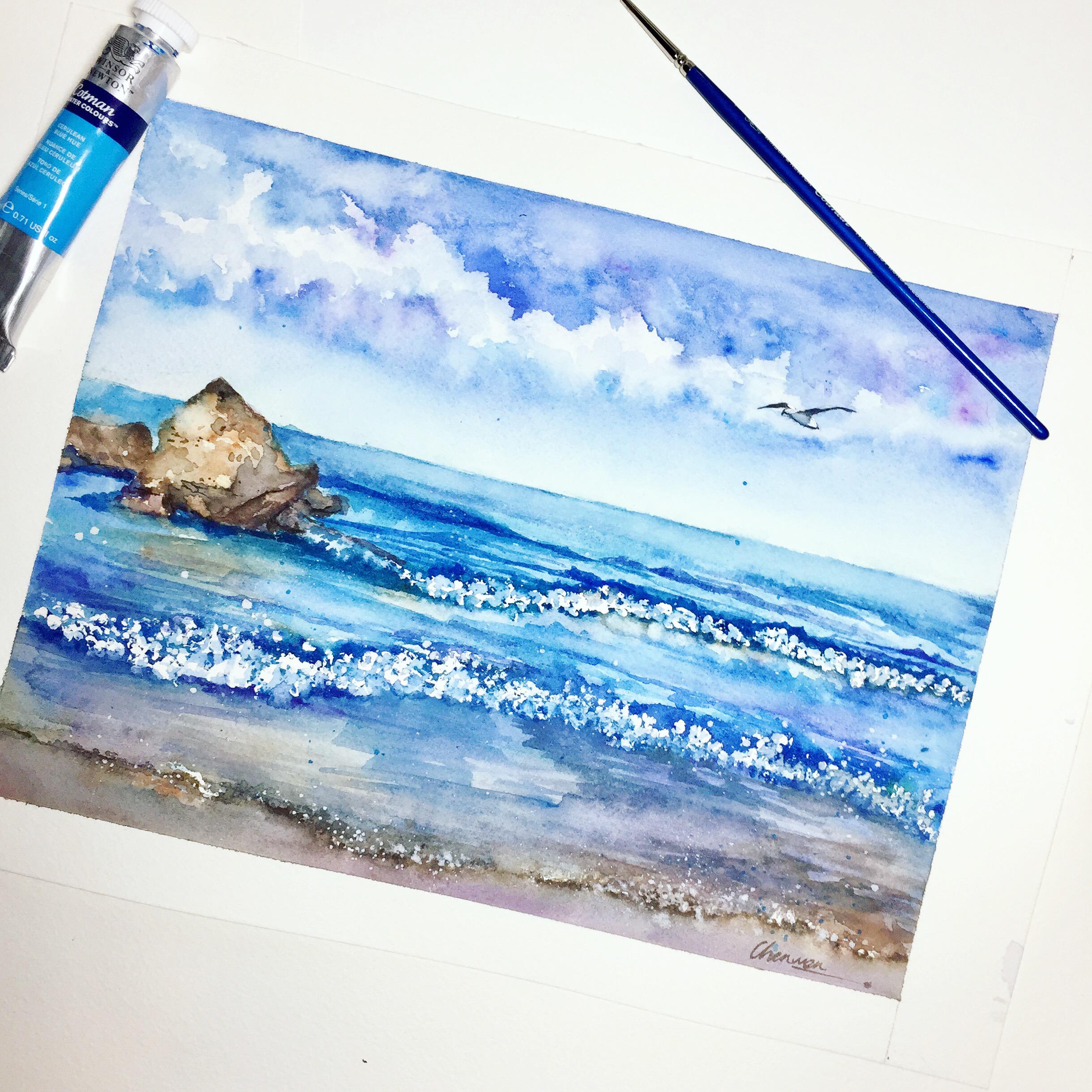 My watercolor painting of sea r/watercolor101