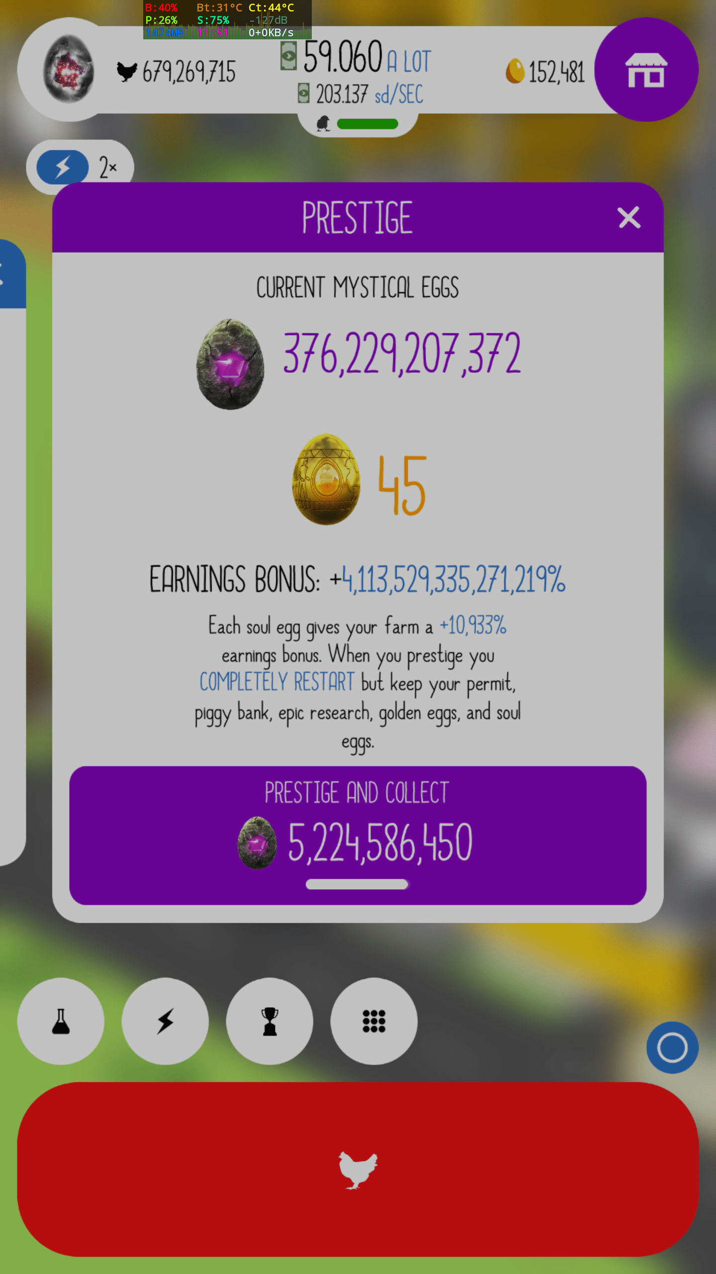 That last prophecy egg pushed each soul egg past +10000 earnings bonus
