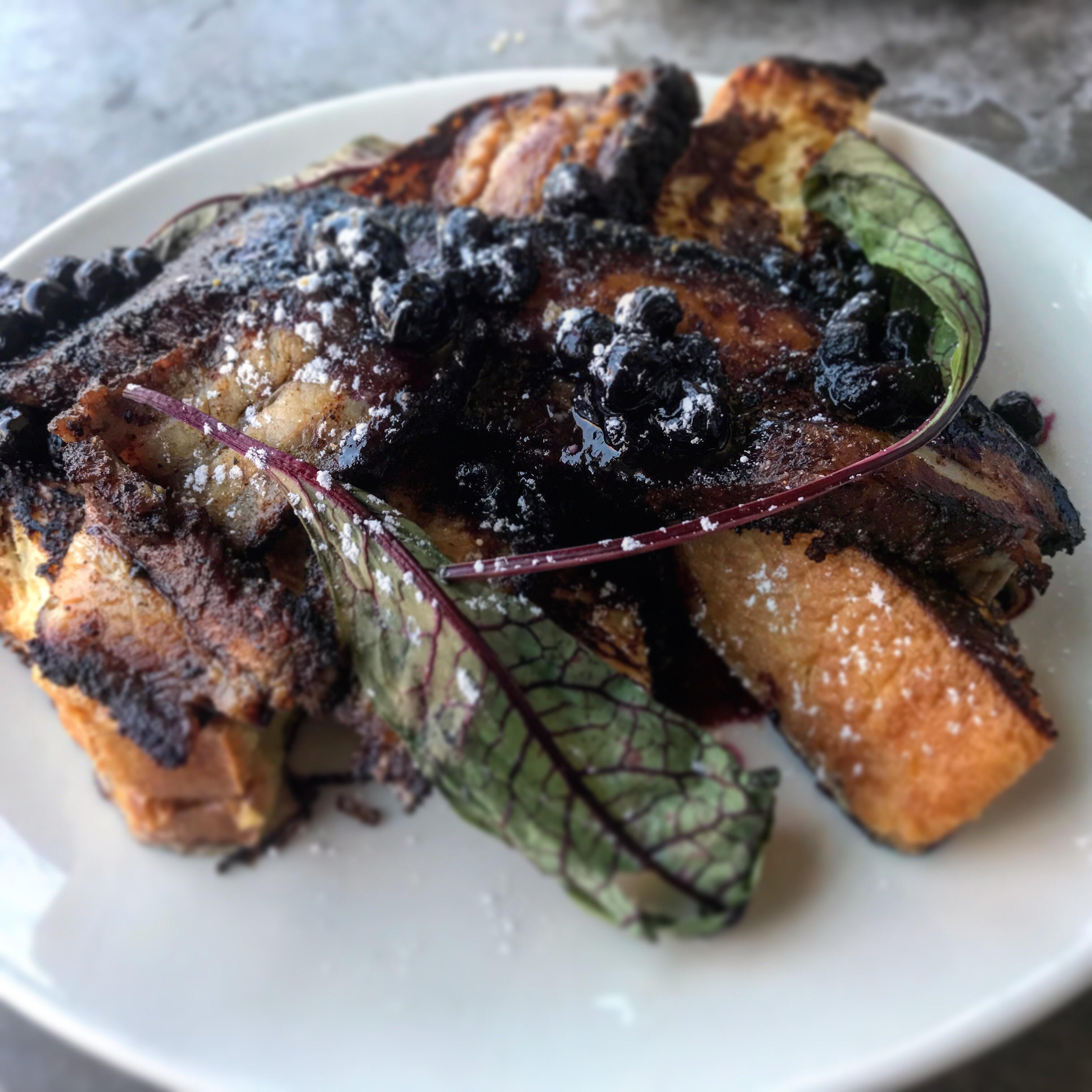 [I Ate] Blueberry Challah French Toast w/ Pork Belly. r/food
