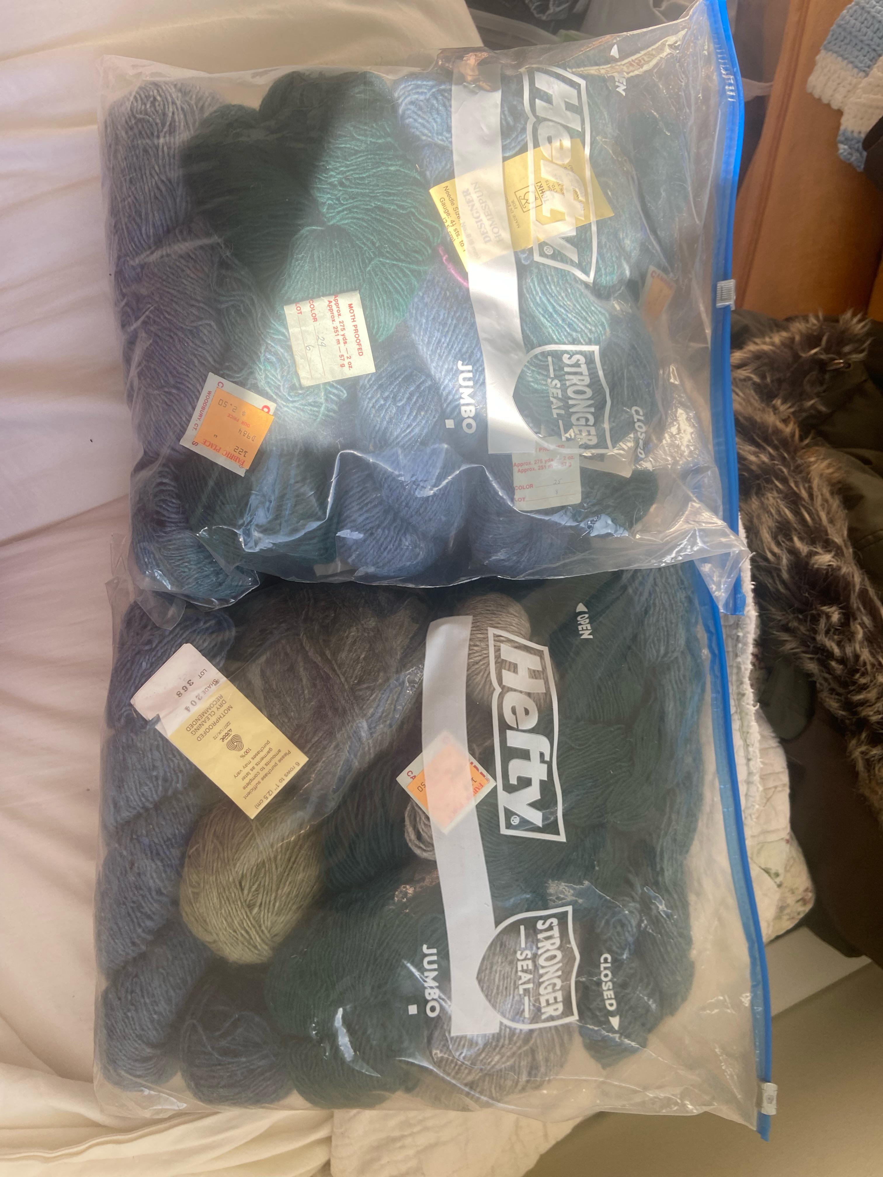 just got these big bags of 100 wool yarn from my local buy nothing