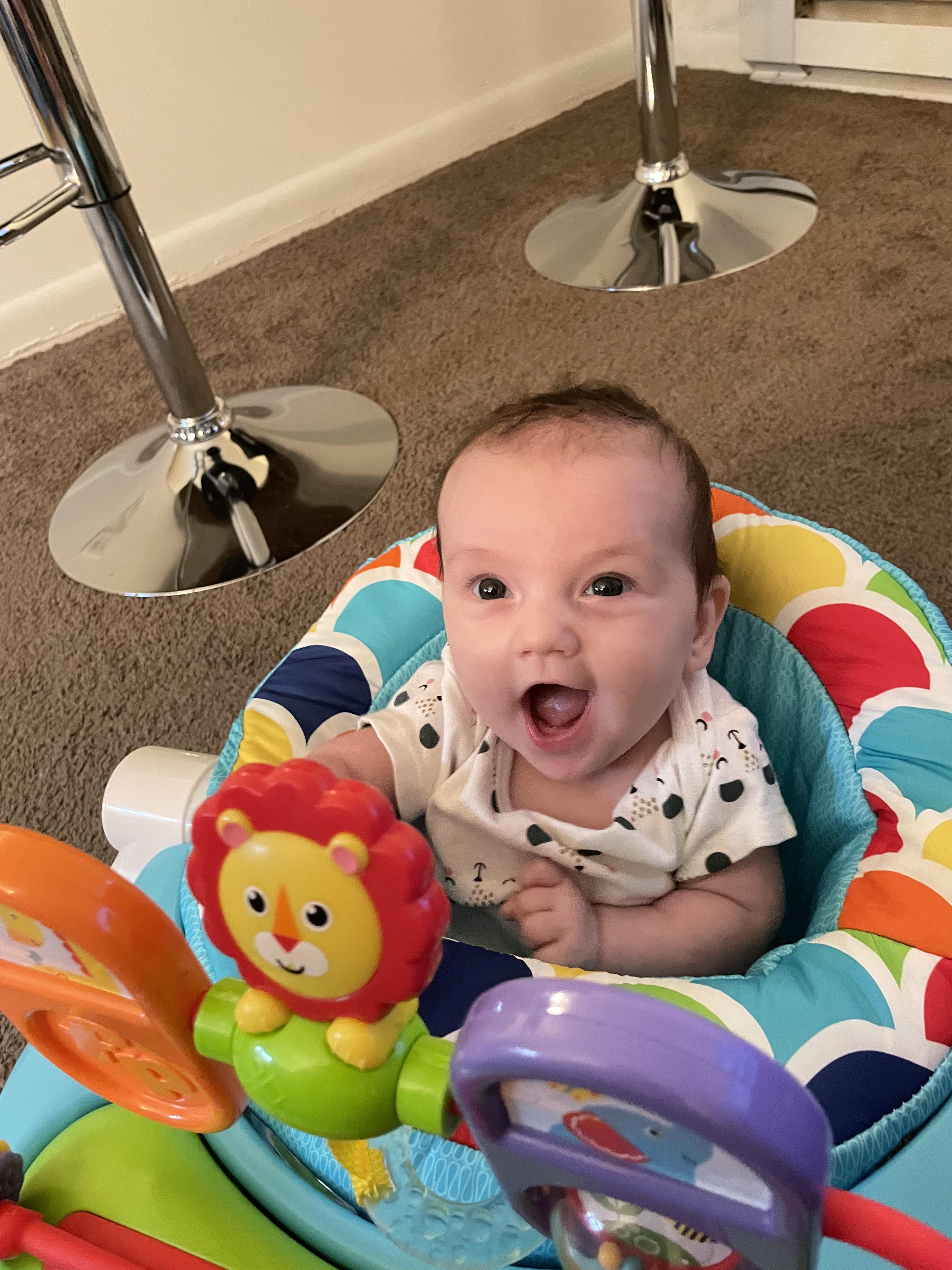 My baby can sit up straight in a chair now. Soon she will feast on