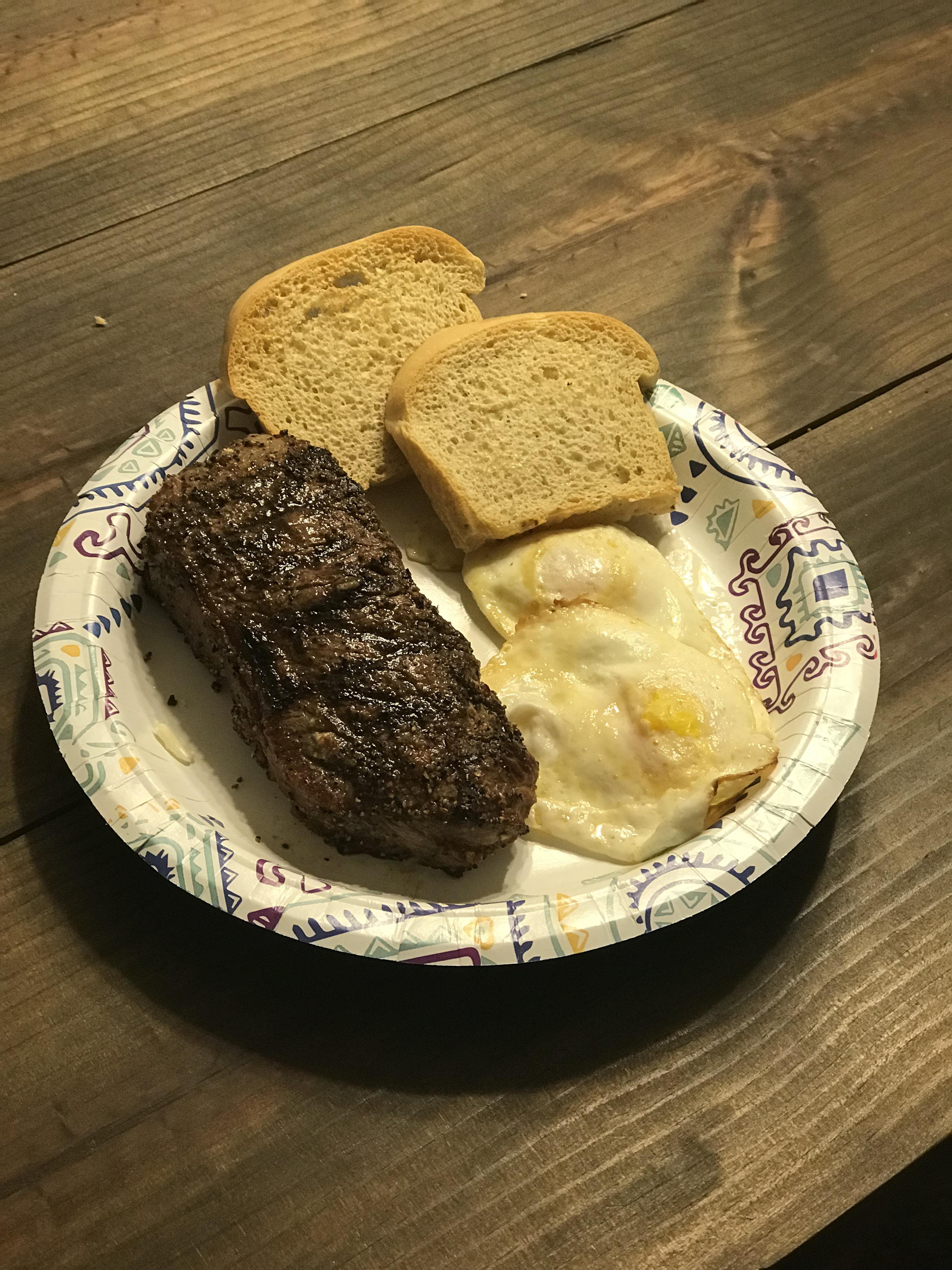 NY strip, 2 fried eggs, Zero carb bread from Thin Slim Foods. Good dinner! r/Ketomealseatingnow